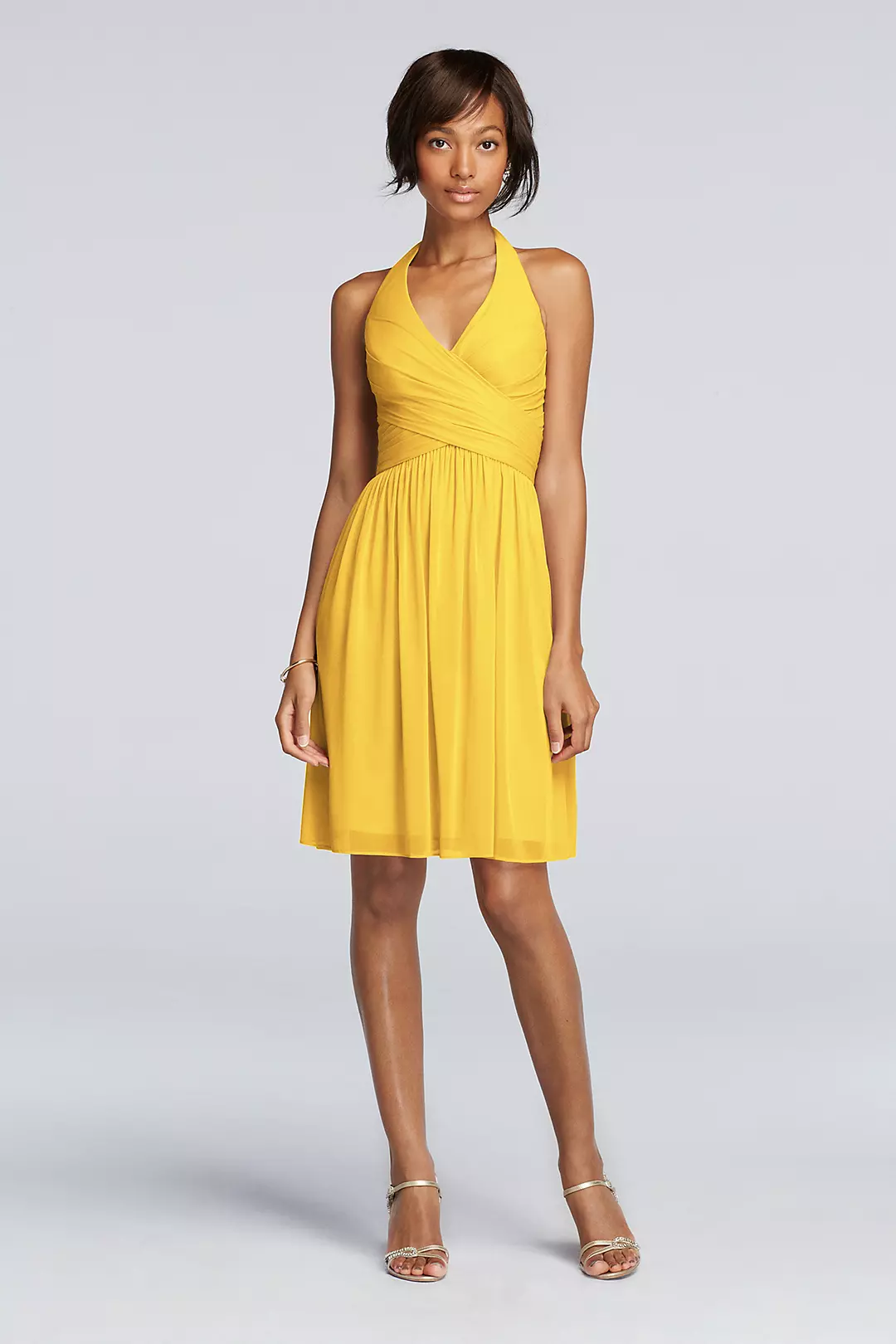 Short Mesh Pleated Dress with Halter Neckline - Image 35