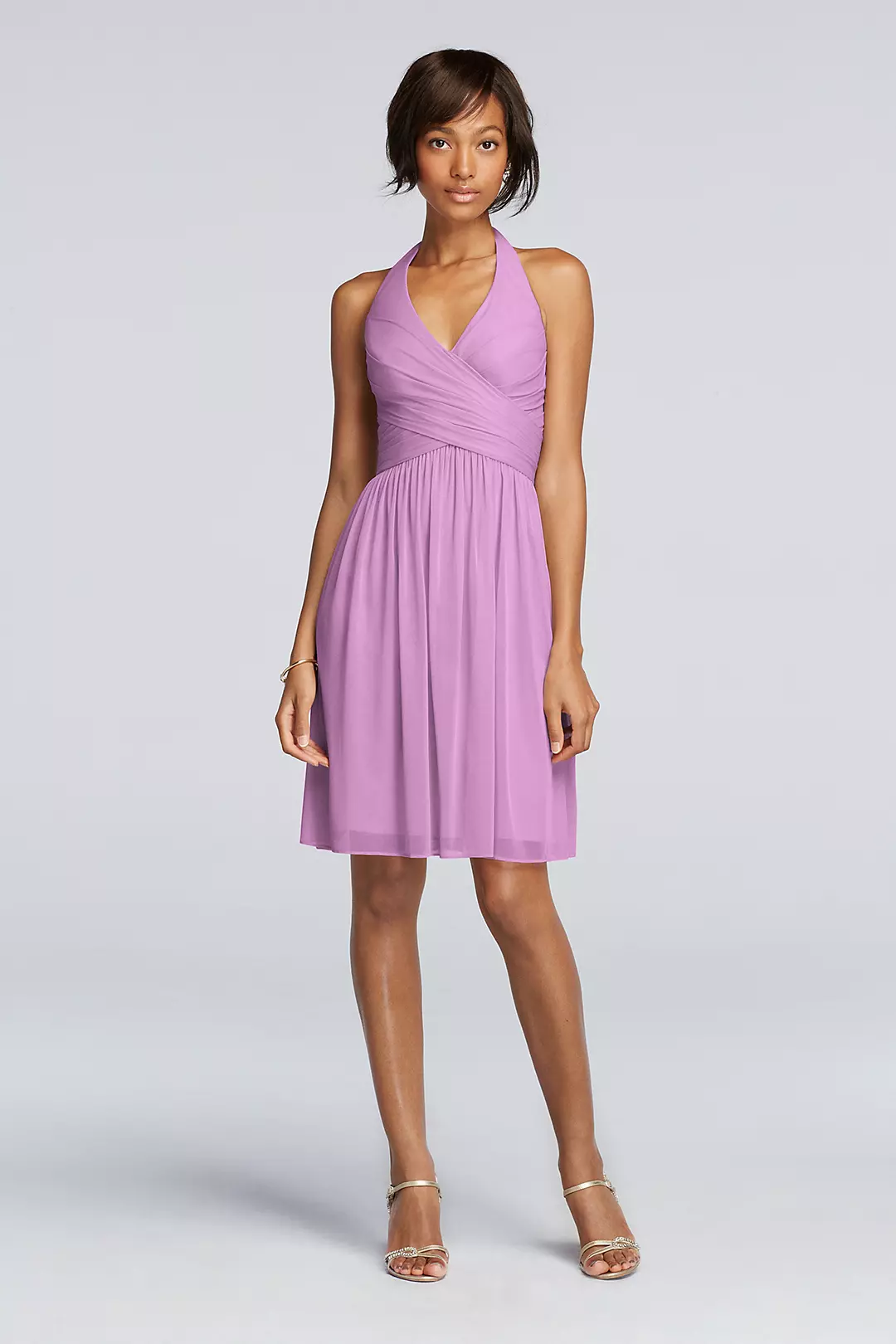 Short Mesh Pleated Dress with Halter Neckline - Image 36