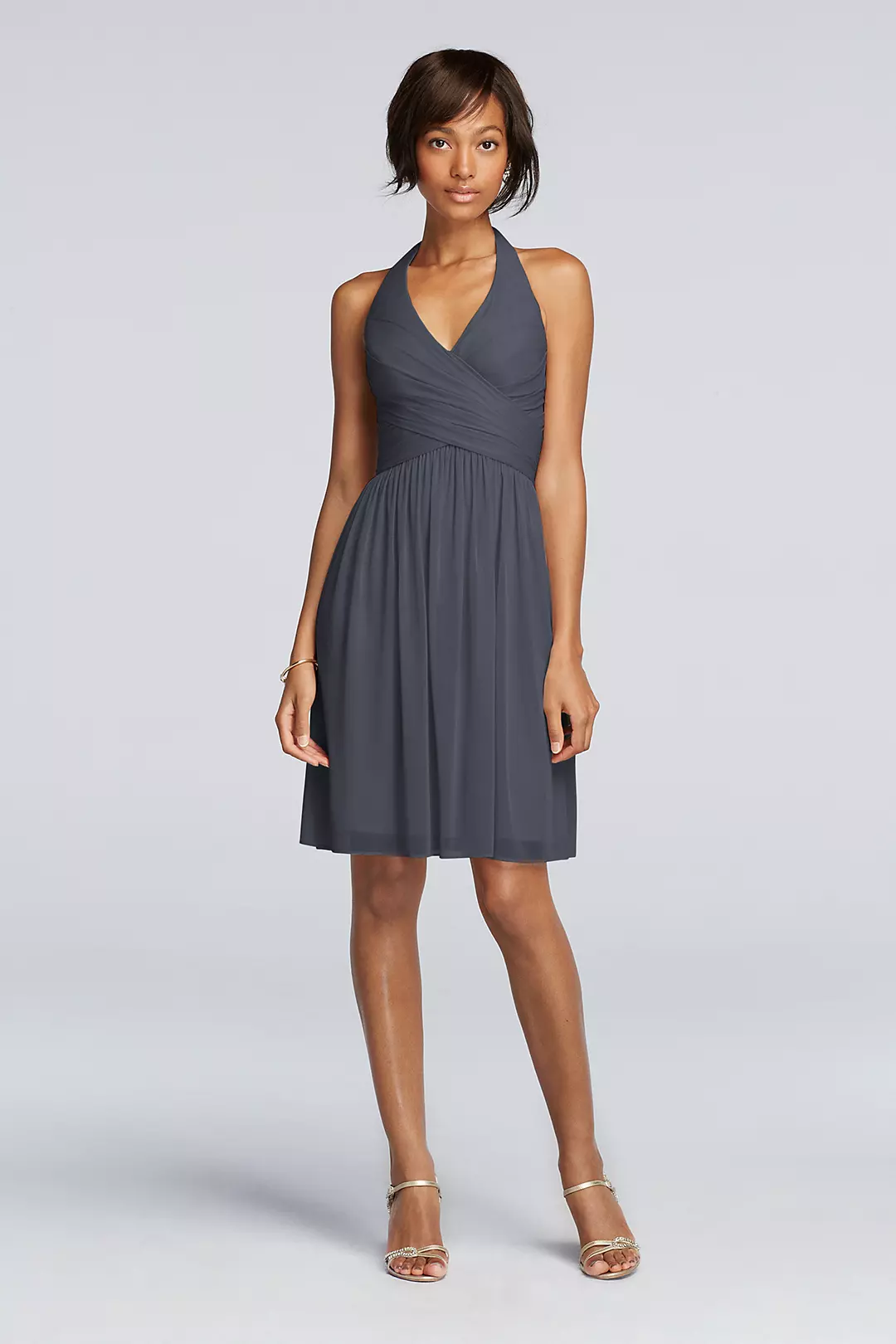 Short Mesh Pleated Dress with Halter Neckline - Image 38