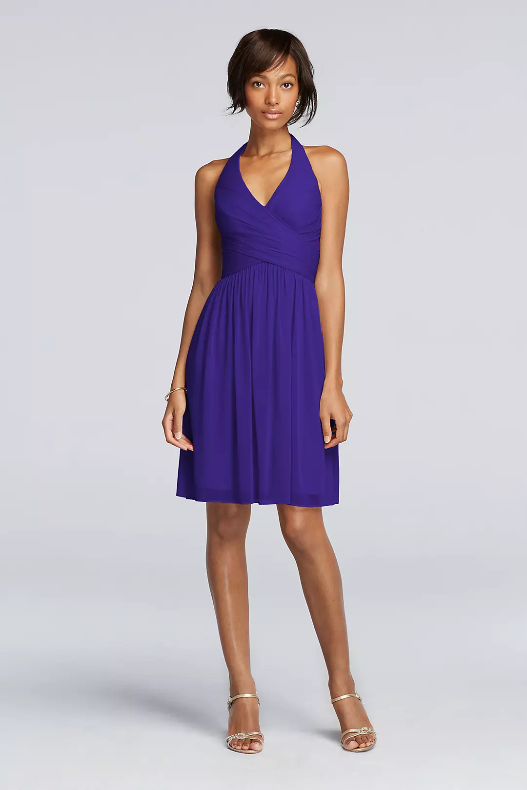 Short Mesh Pleated Dress with Halter Neckline - Image 4