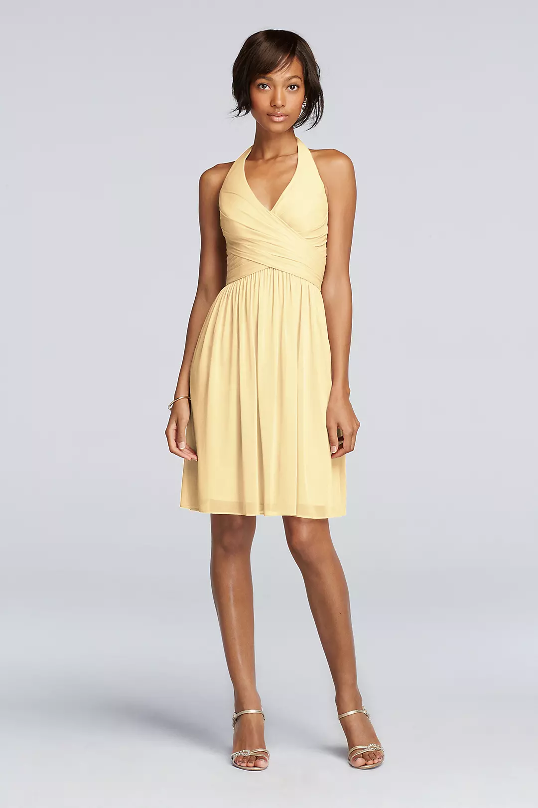 Short Mesh Pleated Dress with Halter Neckline - Image 40