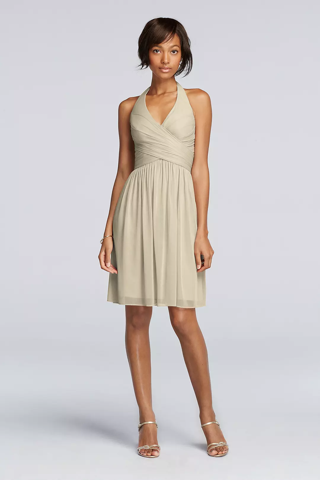 Short Mesh Pleated Dress with Halter Neckline - Image 41
