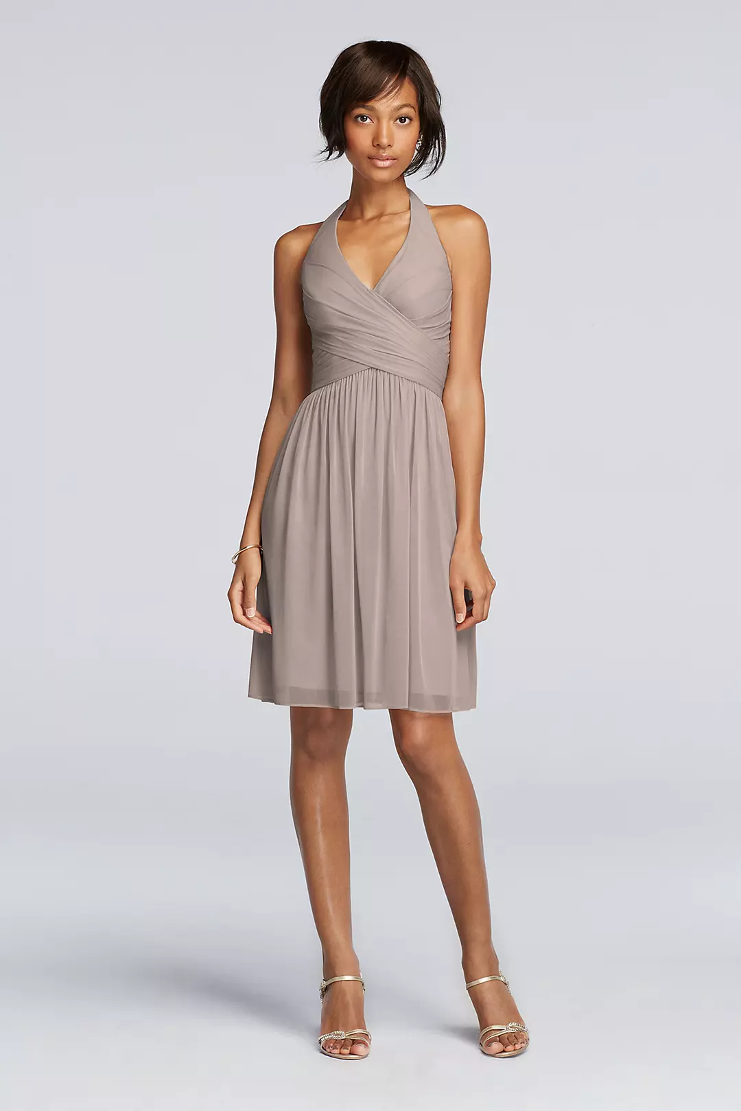 Short Mesh Pleated Dress with Halter Neckline - Image 44