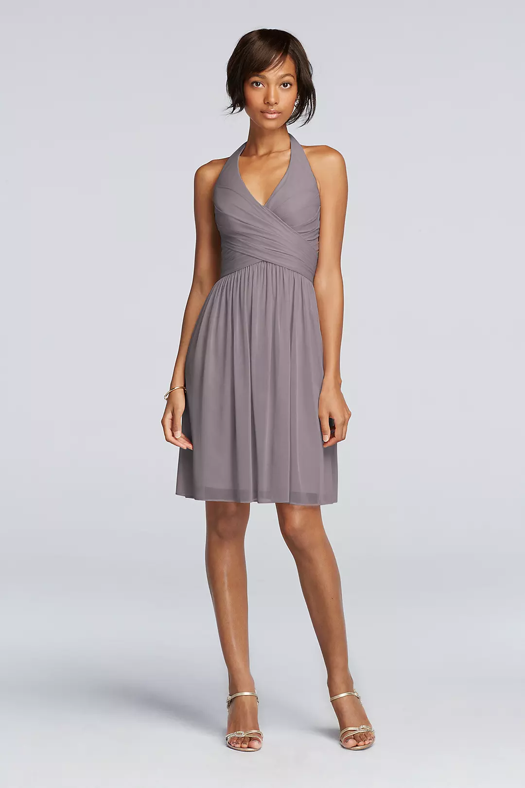 Short Mesh Pleated Dress with Halter Neckline - Image 45