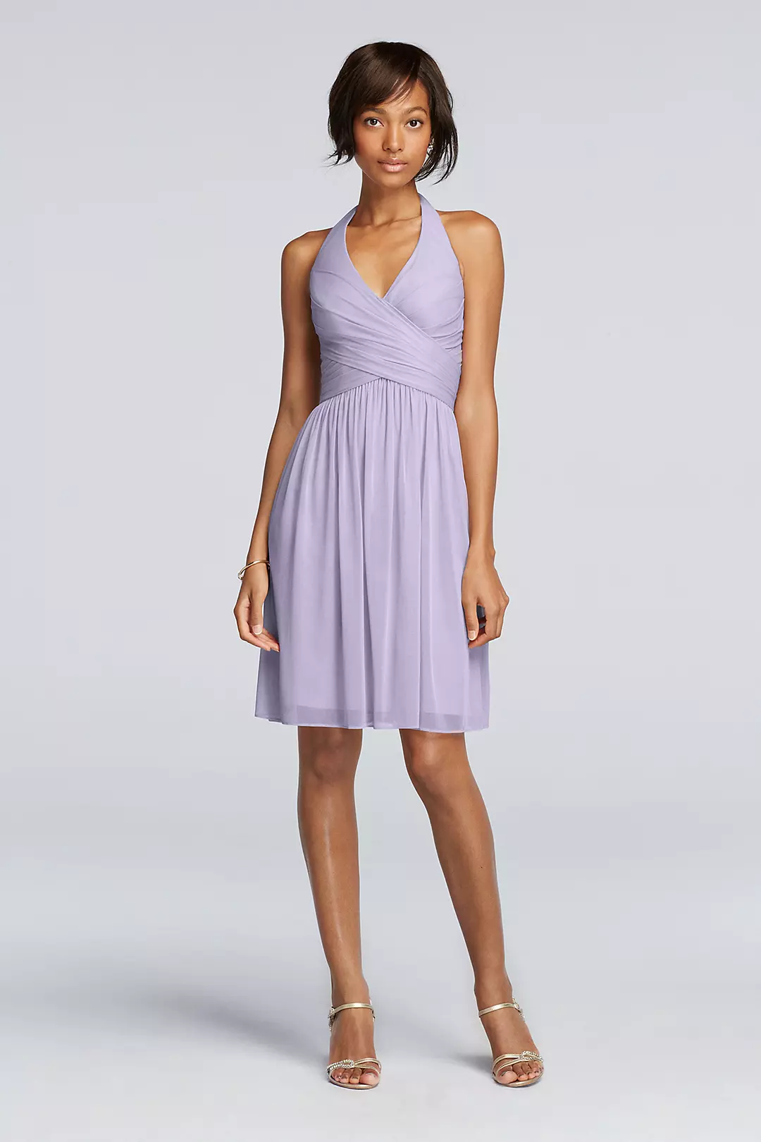 Short Mesh Pleated Dress with Halter Neckline - Image 48