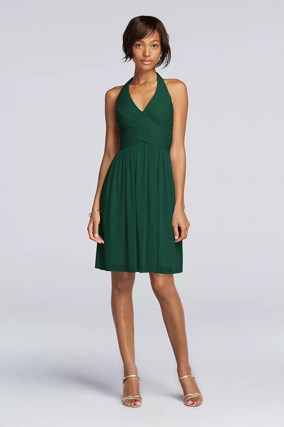 Short Mesh Pleated Dress with Halter Neckline - Image 52
