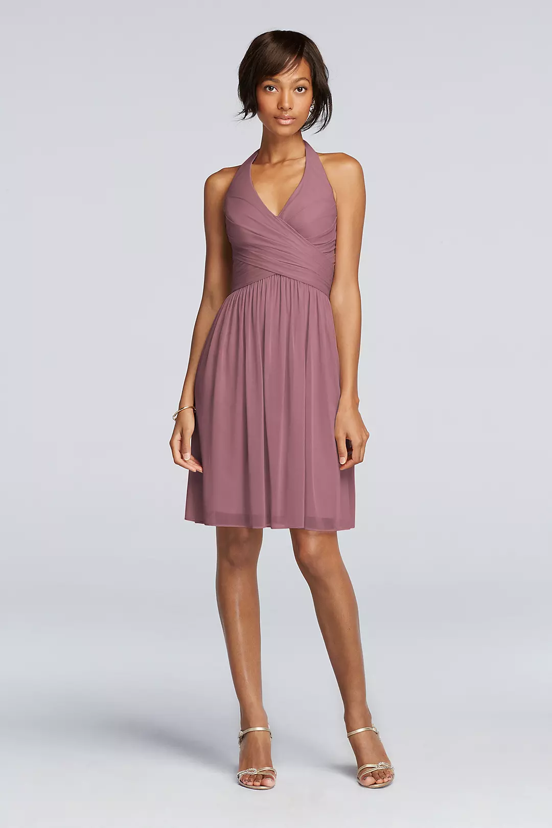 Short Mesh Pleated Dress with Halter Neckline - Image 54