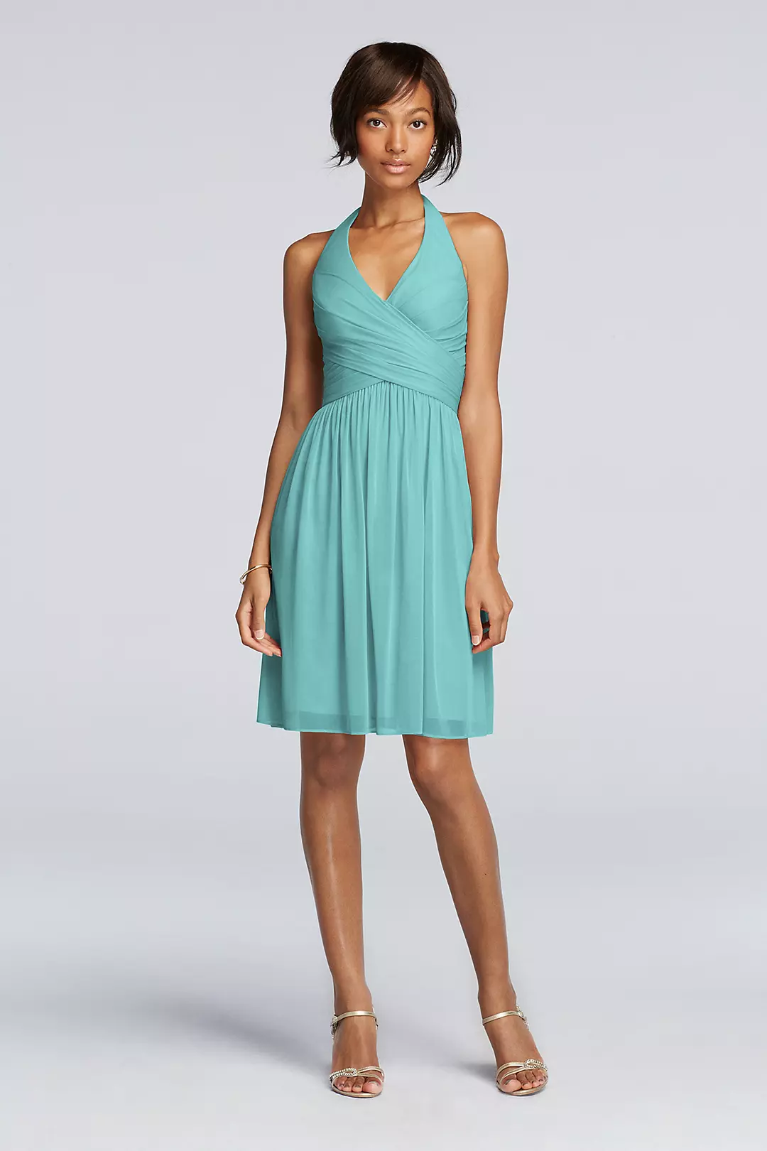 Short Mesh Pleated Dress with Halter Neckline - Image 55