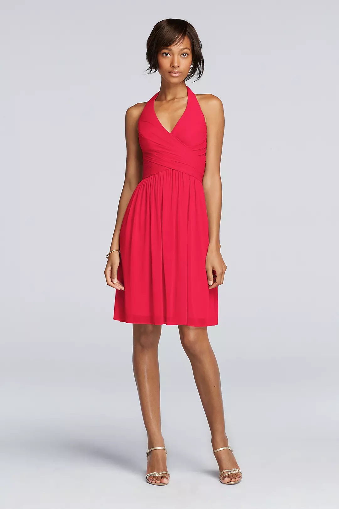 Short Mesh Pleated Dress with Halter Neckline - Image 60