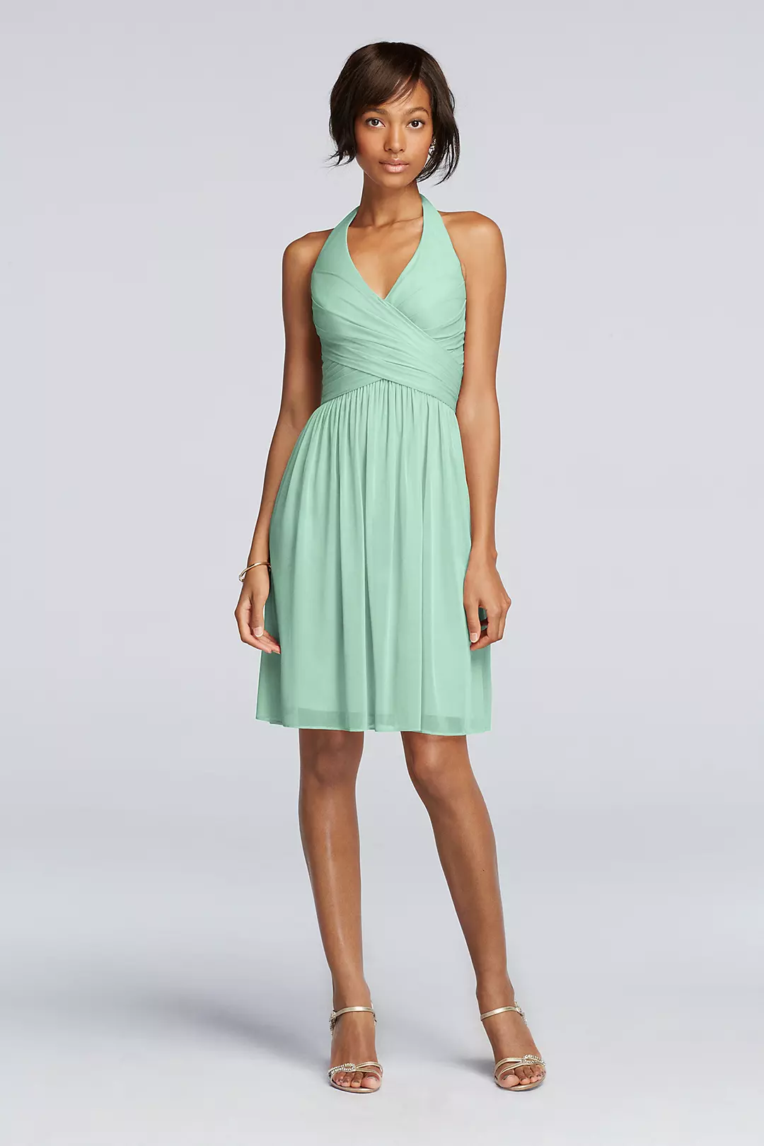Short Mesh Pleated Dress with Halter Neckline - Image 62