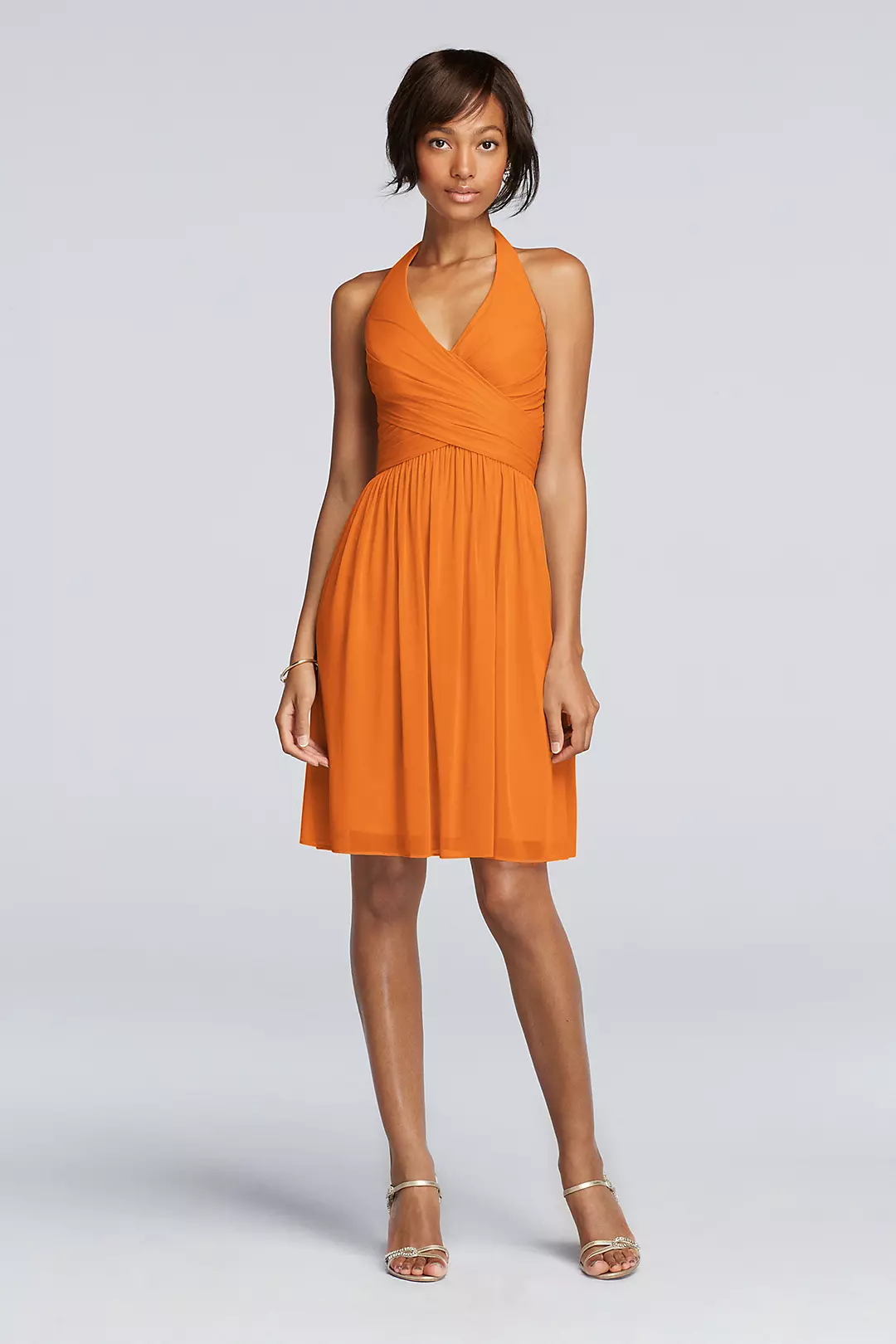Short Mesh Pleated Dress with Halter Neckline - Image 65