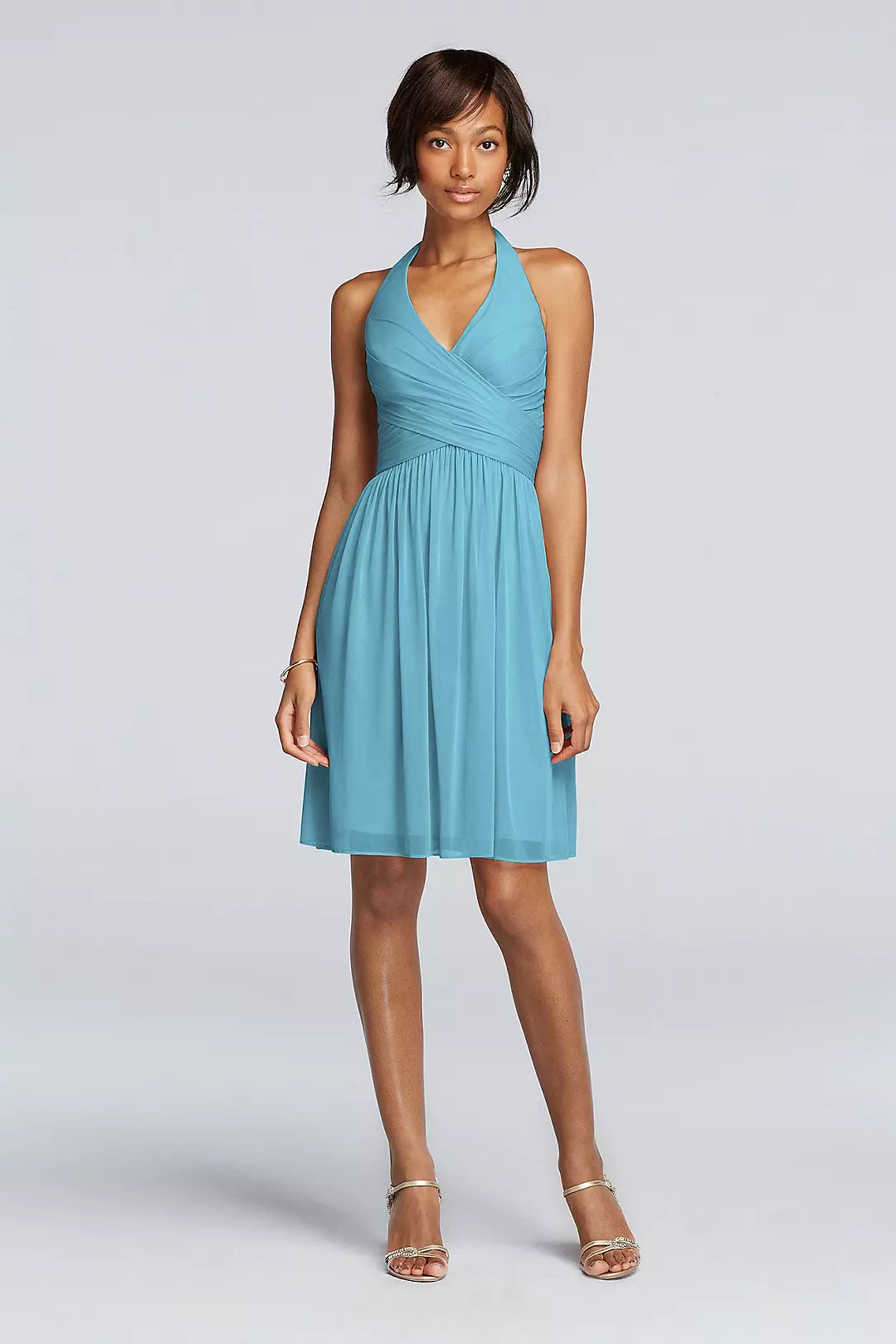 Short Mesh Pleated Dress with Halter Neckline - Image 67