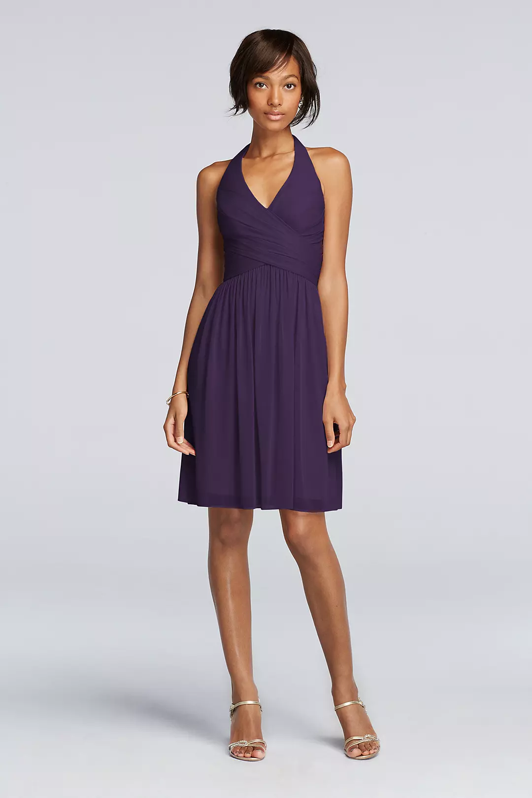 Short Mesh Pleated Dress with Halter Neckline - Image 68