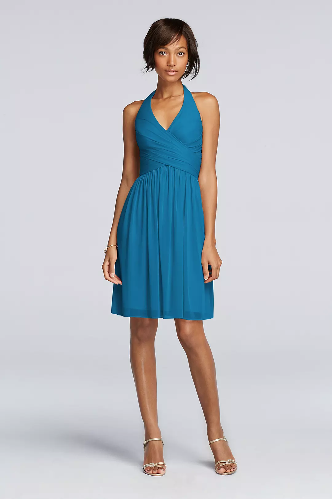 Short Mesh Pleated Dress with Halter Neckline - Image 7