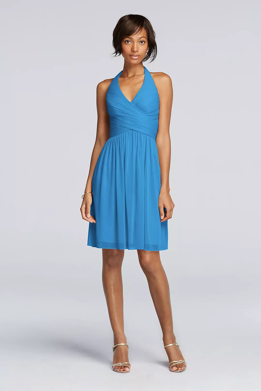 Short Mesh Pleated Dress with Halter Neckline - Image 70