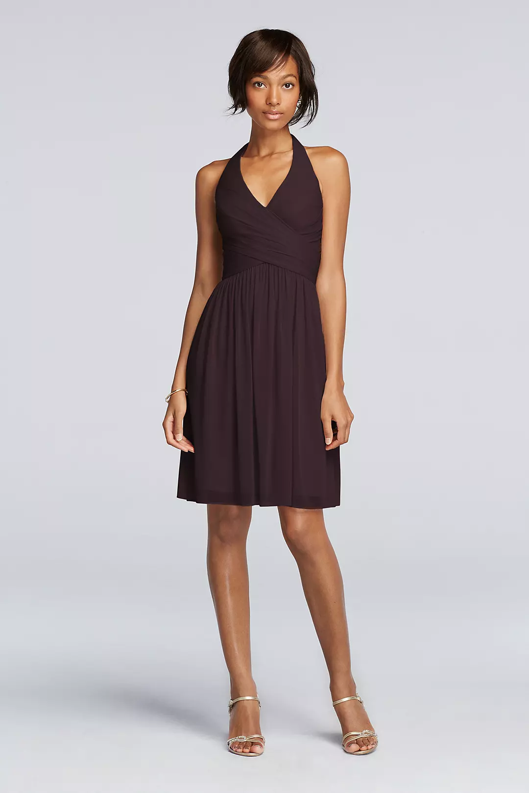 Short Mesh Pleated Dress with Halter Neckline - Image 71