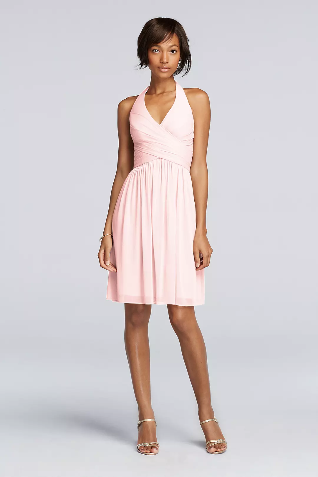 Short Mesh Pleated Dress with Halter Neckline - Image 72