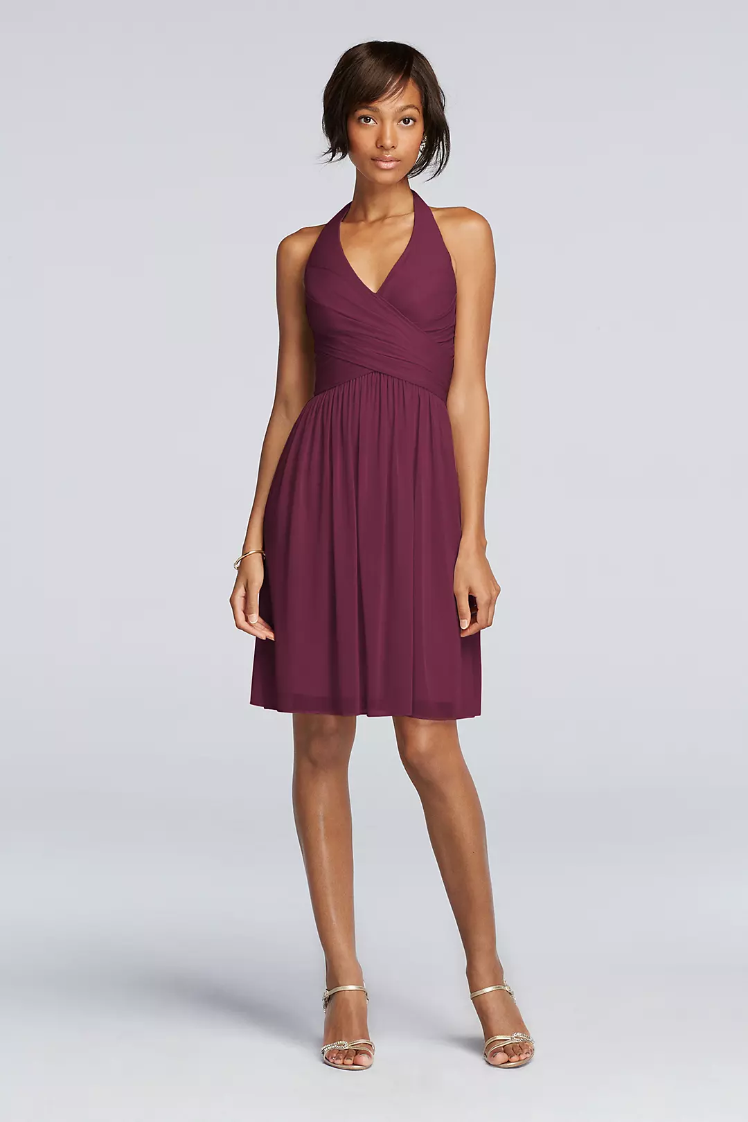 Short Mesh Pleated Dress with Halter Neckline - Image 73