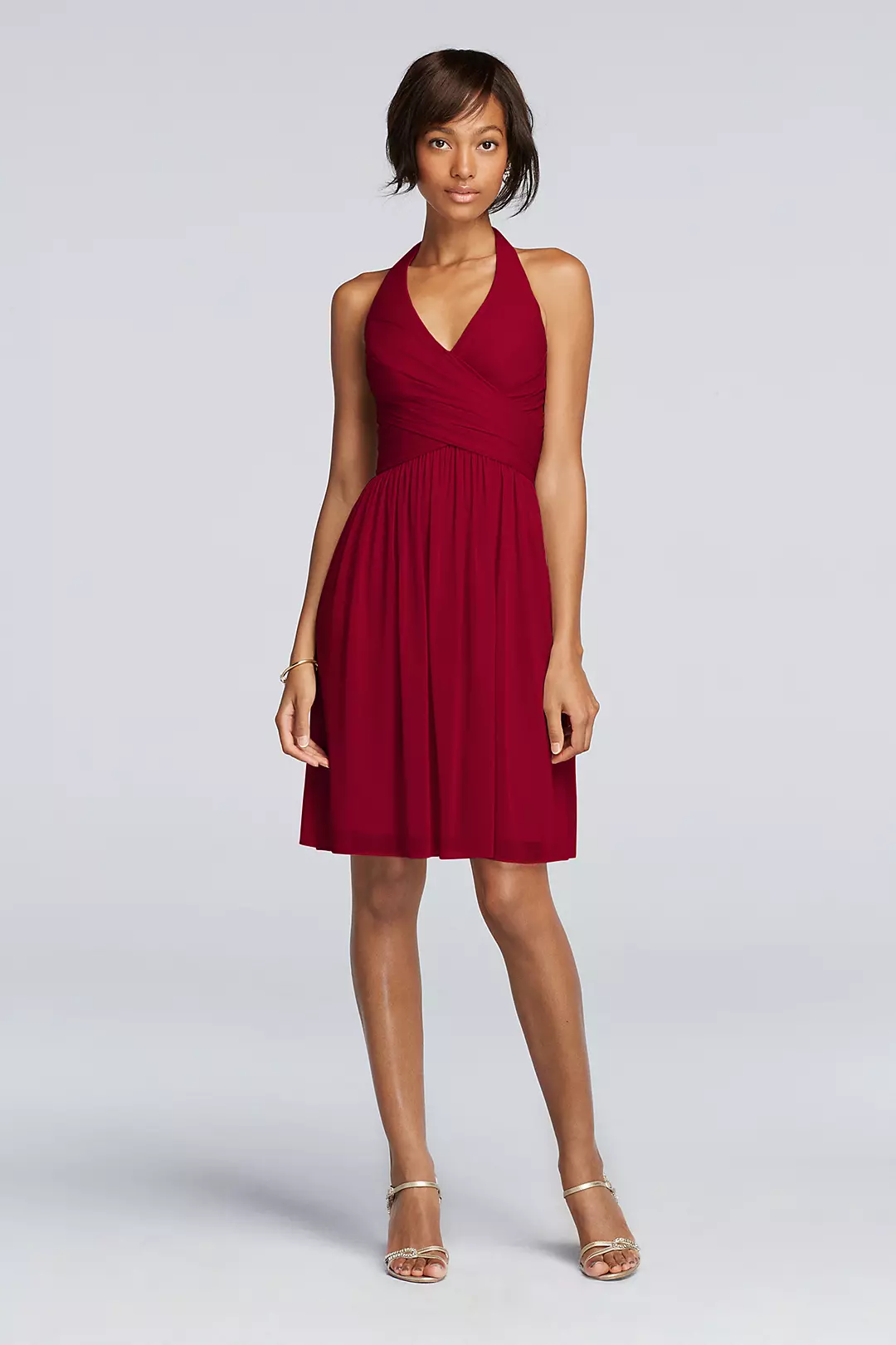 Short Mesh Pleated Dress with Halter Neckline - Image 9