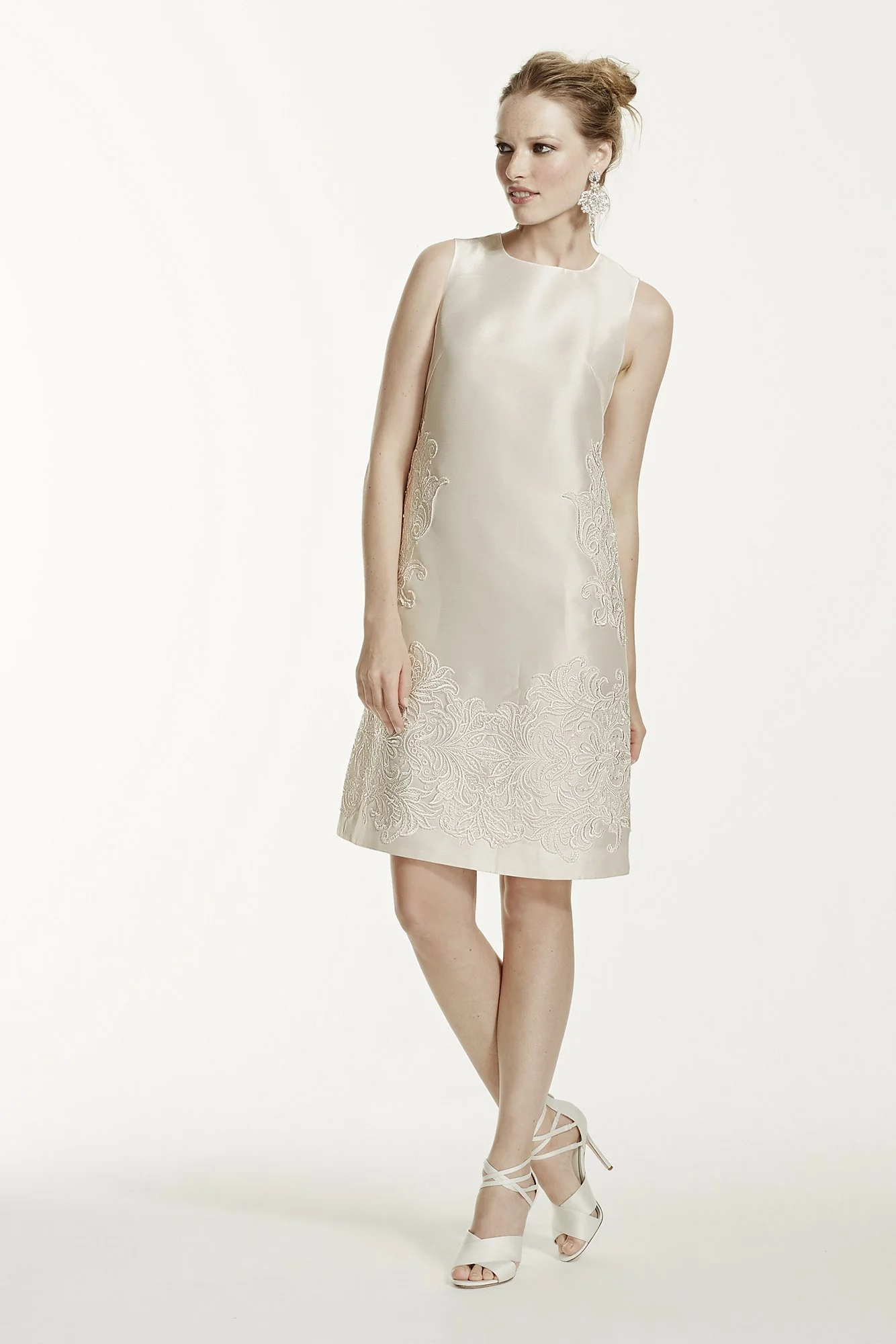 Short Mikado Dress with Sequined Lace Applique