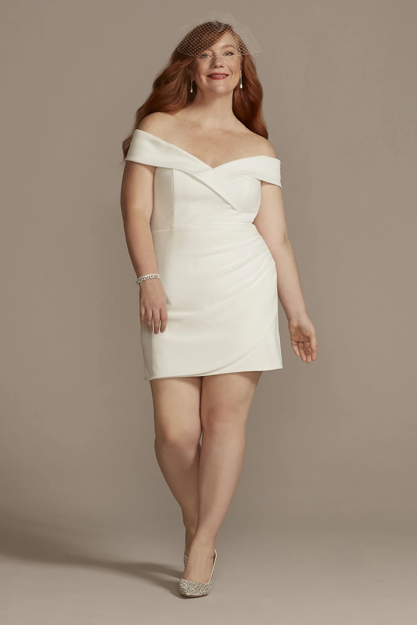 Short Off Shoulder Cuff Neckline Crepe Dress - Image 2