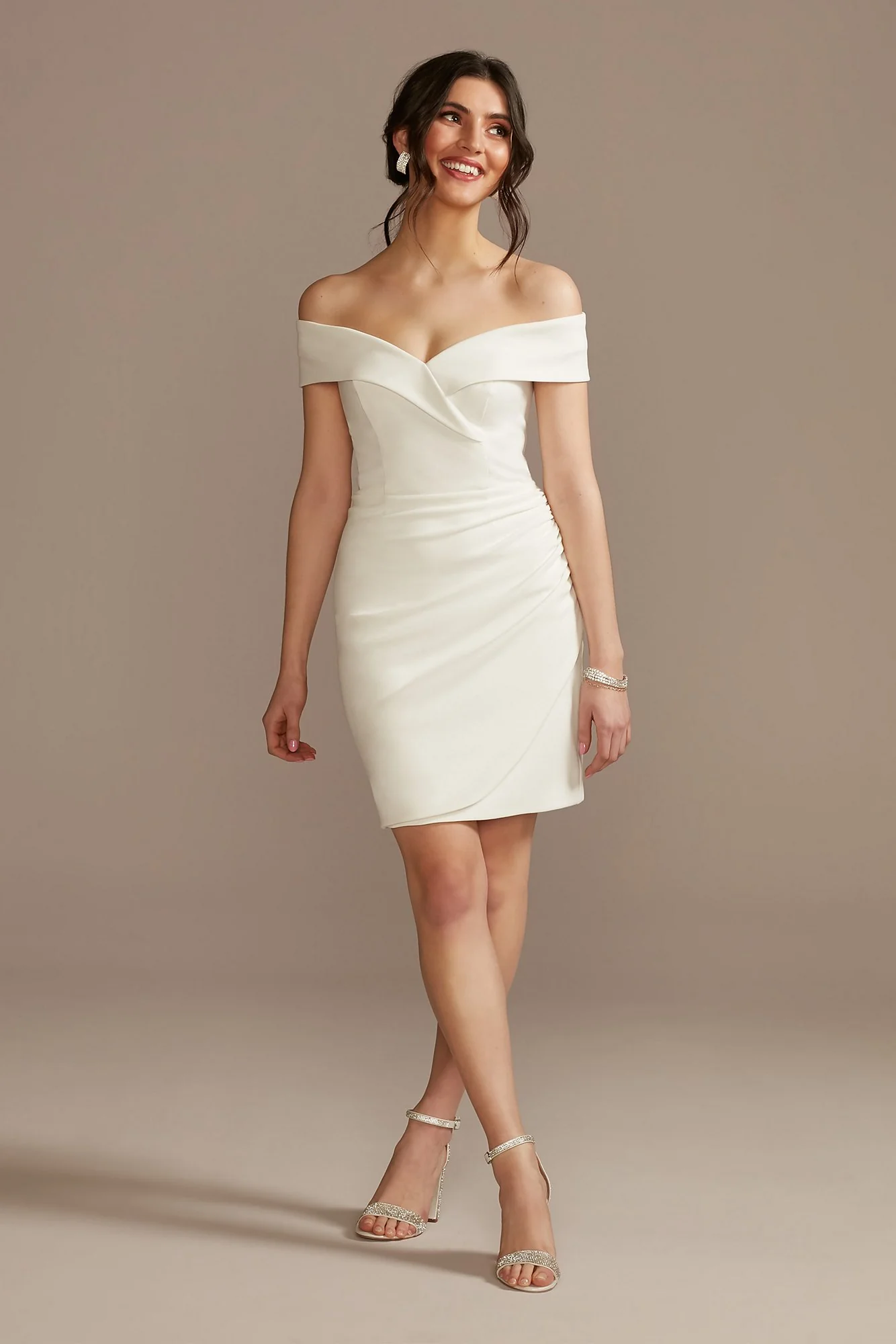 Short Off Shoulder Cuff Neckline Crepe Dress - Image 3