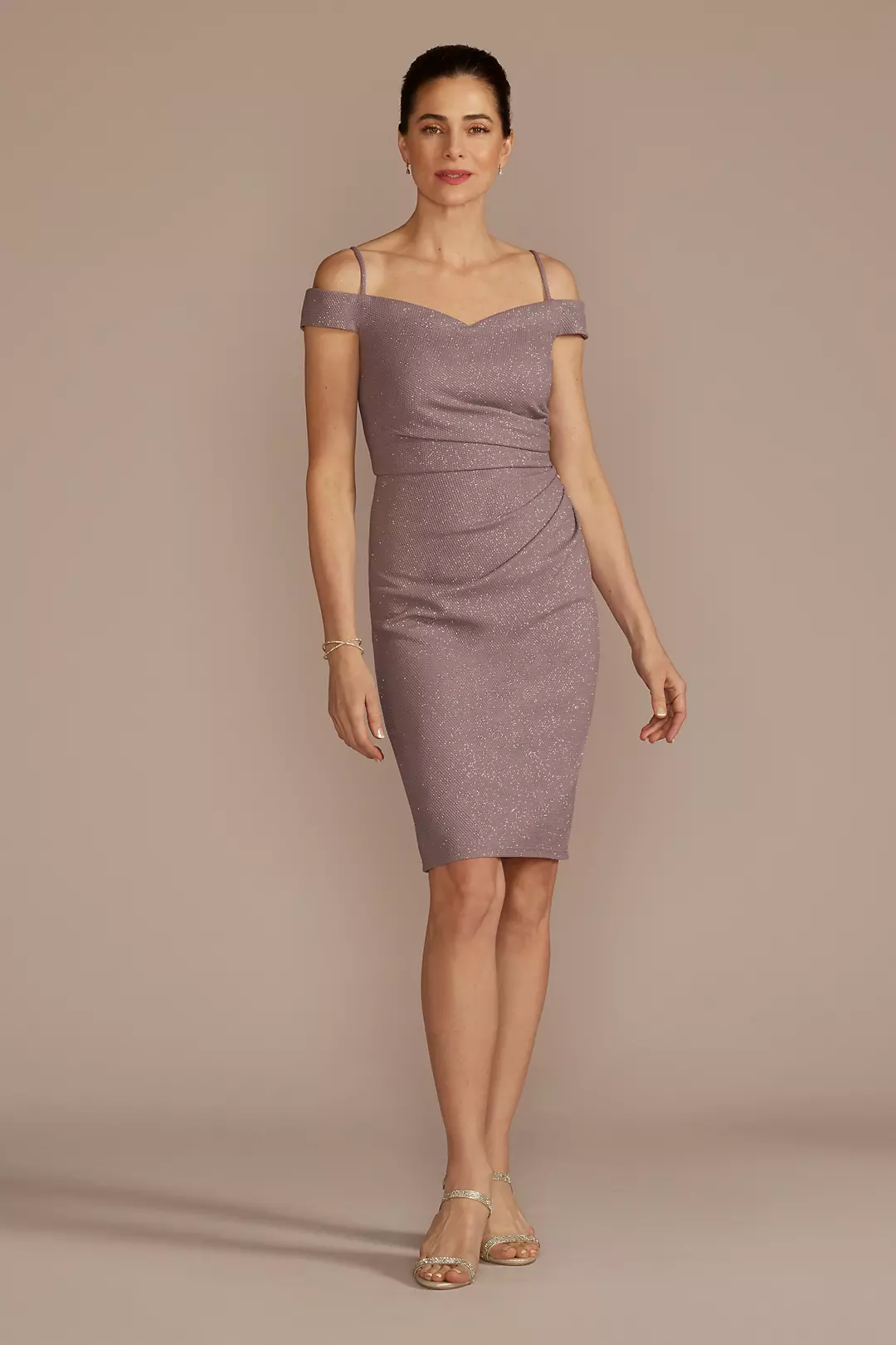 Short Off-the-Shoulder Glitter Knit Sheath - Image 2