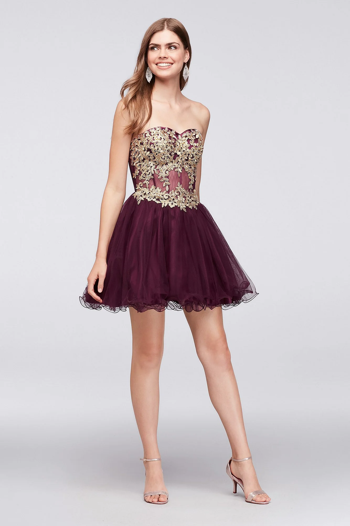 Short Party Dress with Embroidered Illusion Corset - Image 2