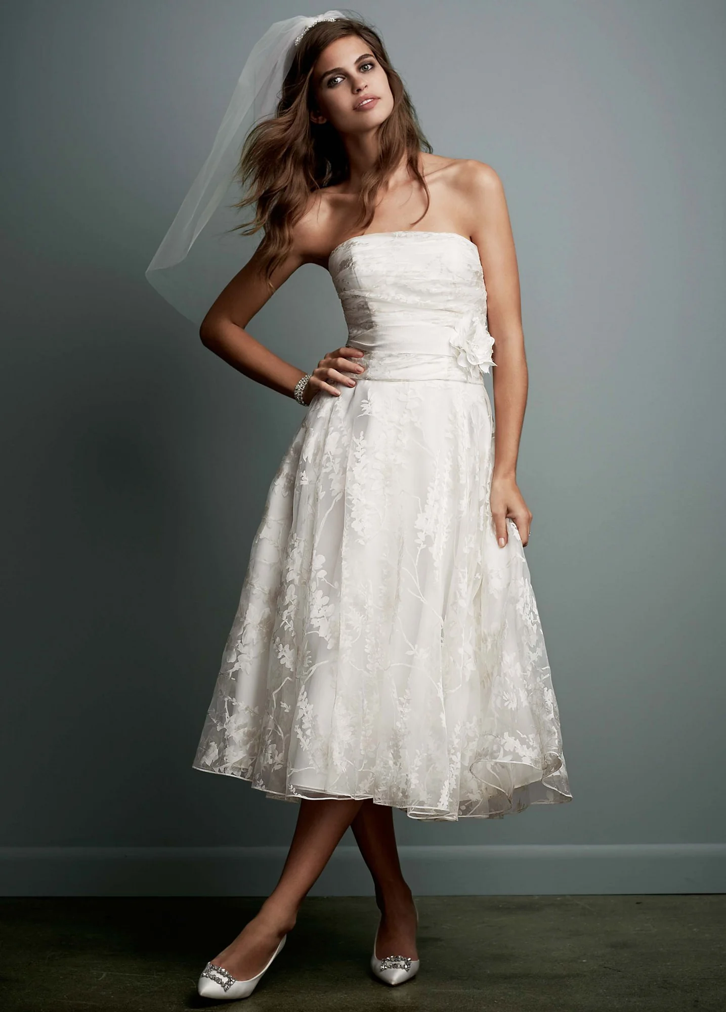 Short Printed Organza Gown with Flower Sash - Image 2