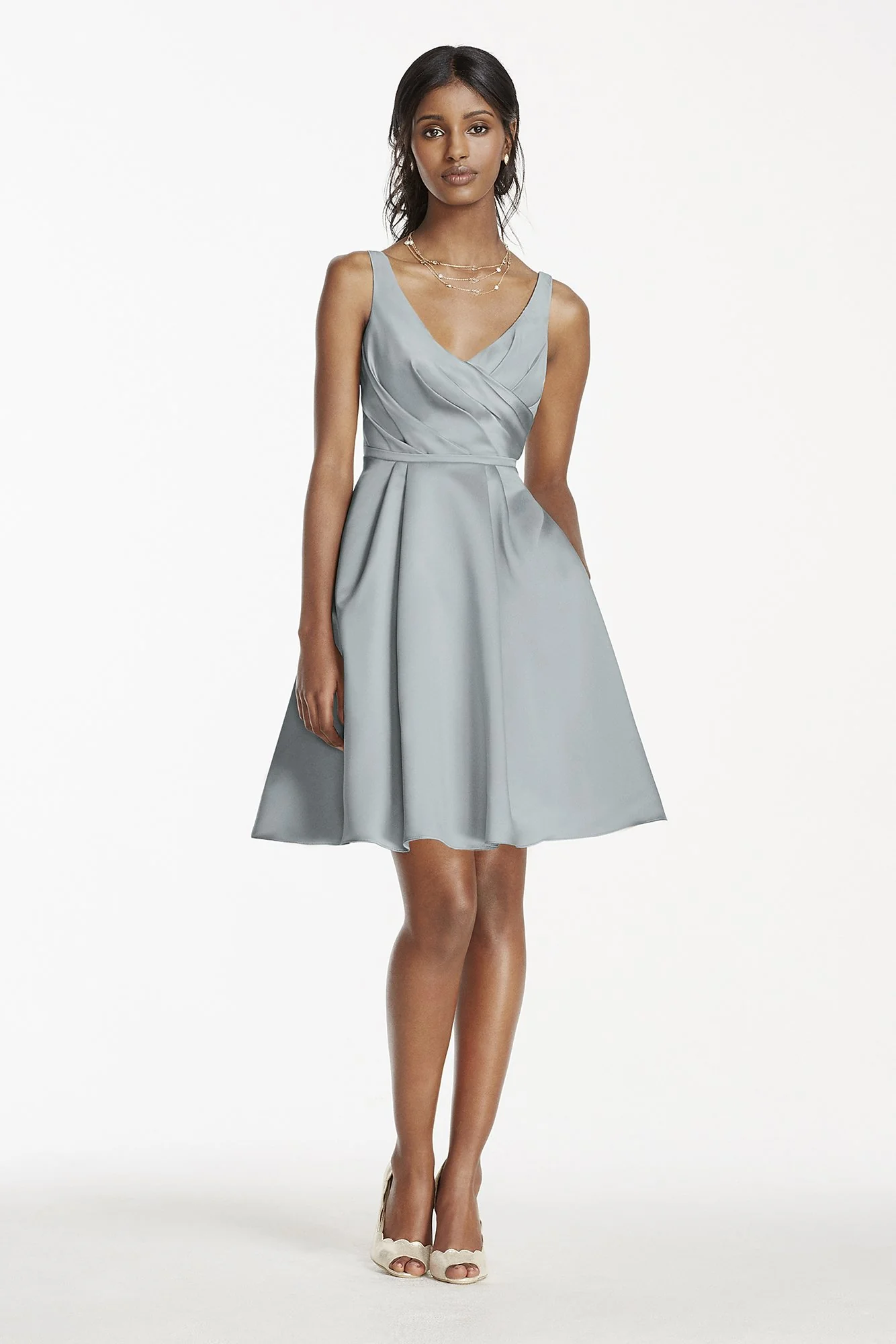 Short Satin Bridesmaid Dress with Tank Straps - Image 10