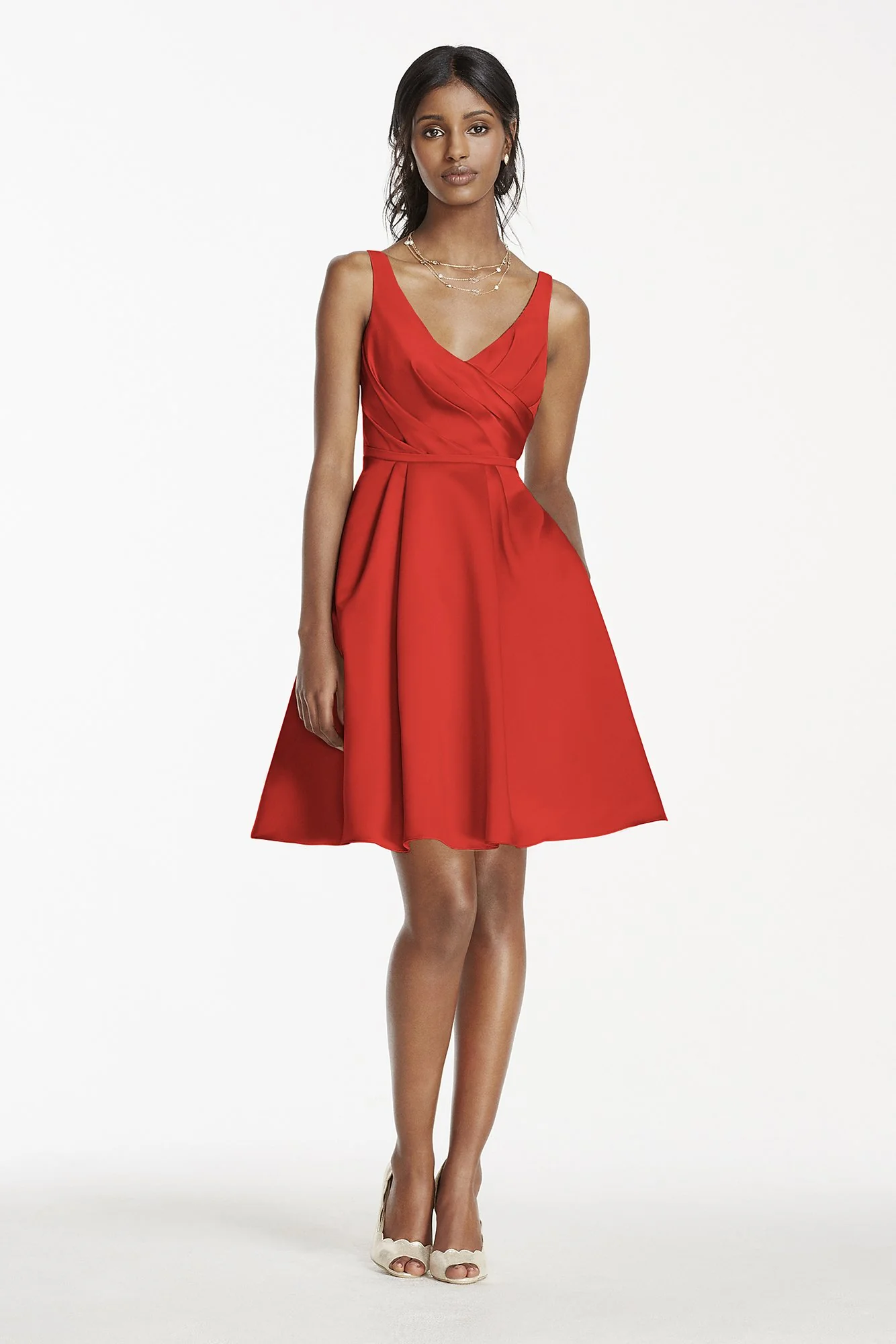 Short Satin Bridesmaid Dress with Tank Straps - Image 12