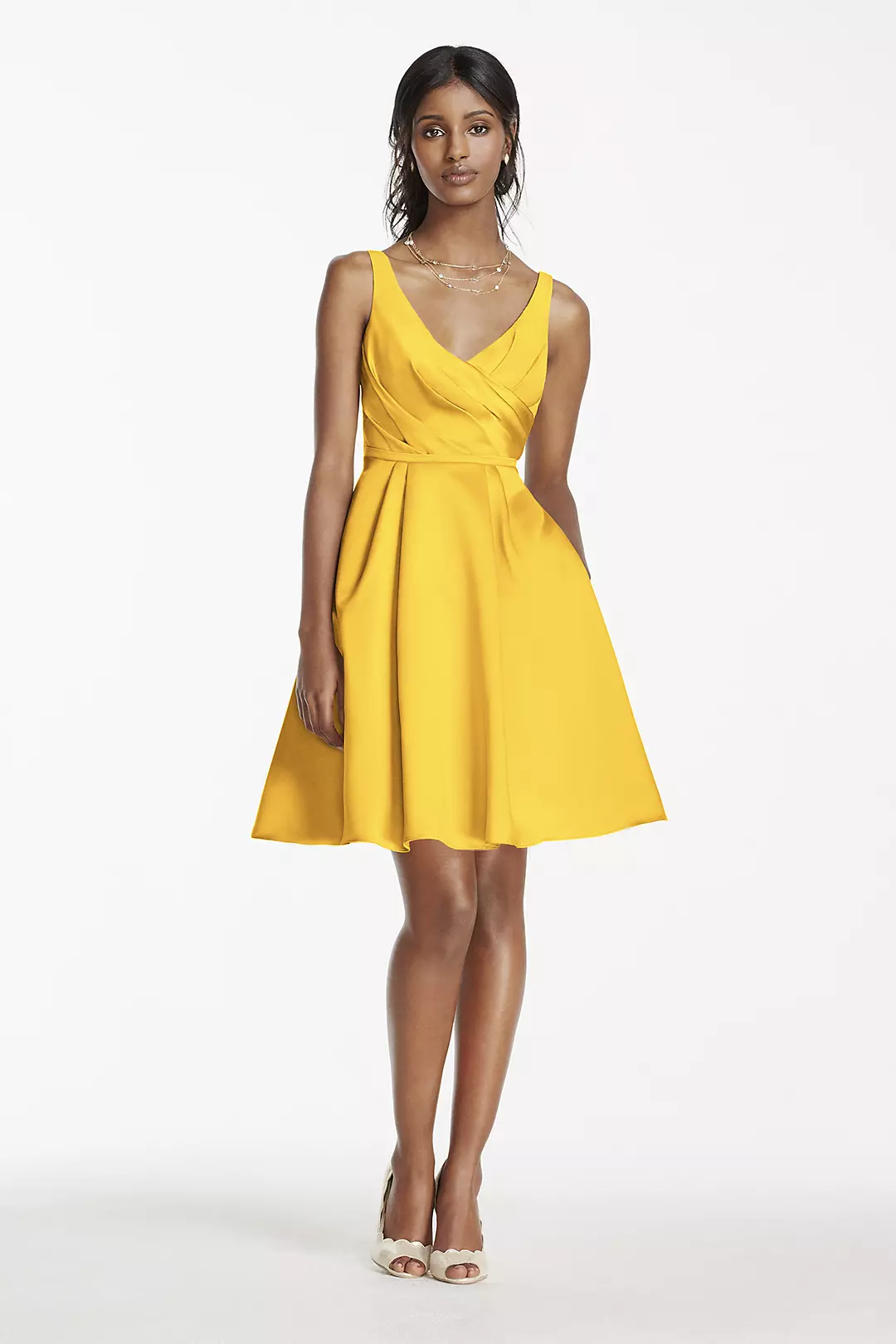 Short Satin Bridesmaid Dress with Tank Straps - Image 13