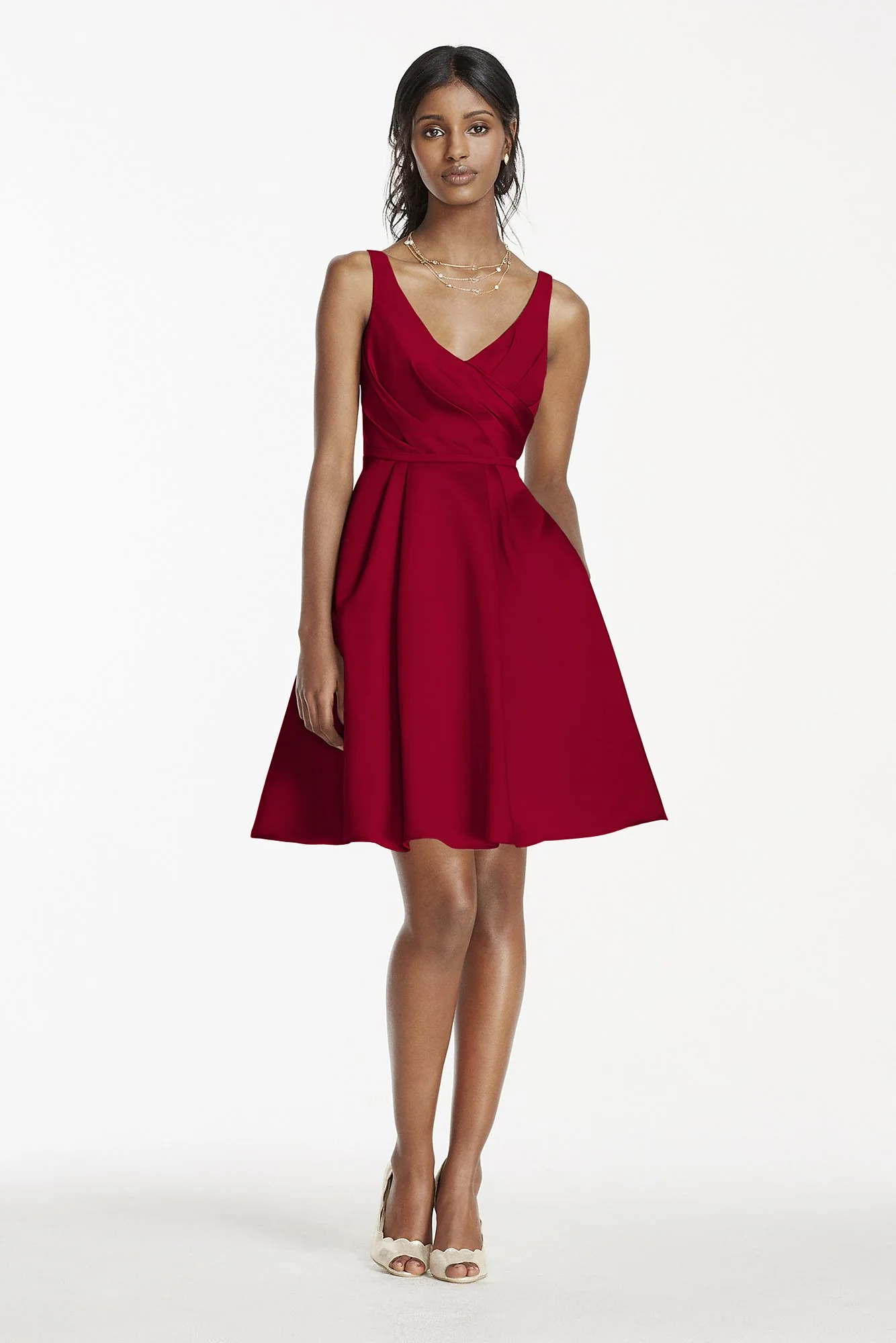 Short Satin Bridesmaid Dress with Tank Straps - Image 14
