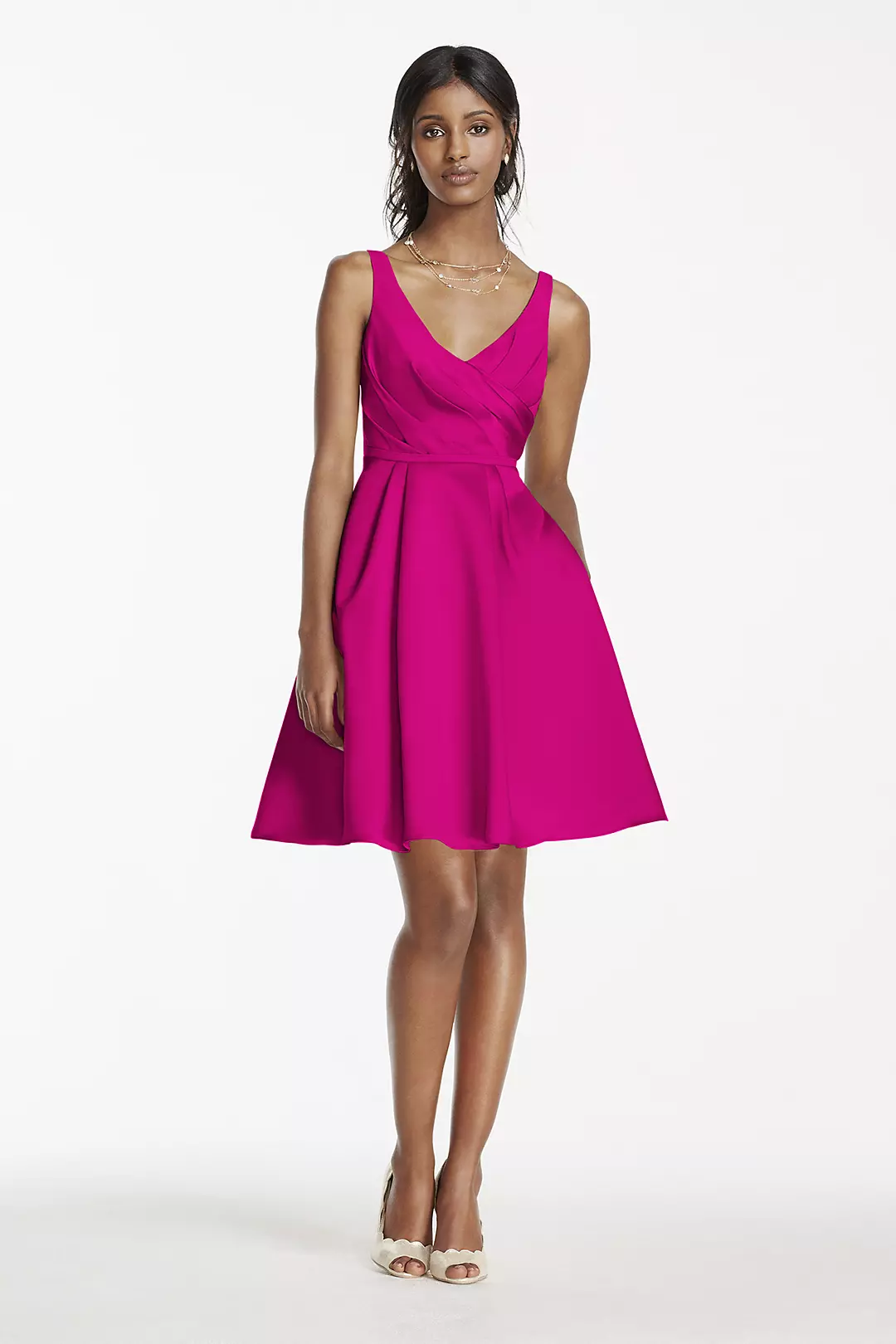 Short Satin Bridesmaid Dress with Tank Straps - Image 16