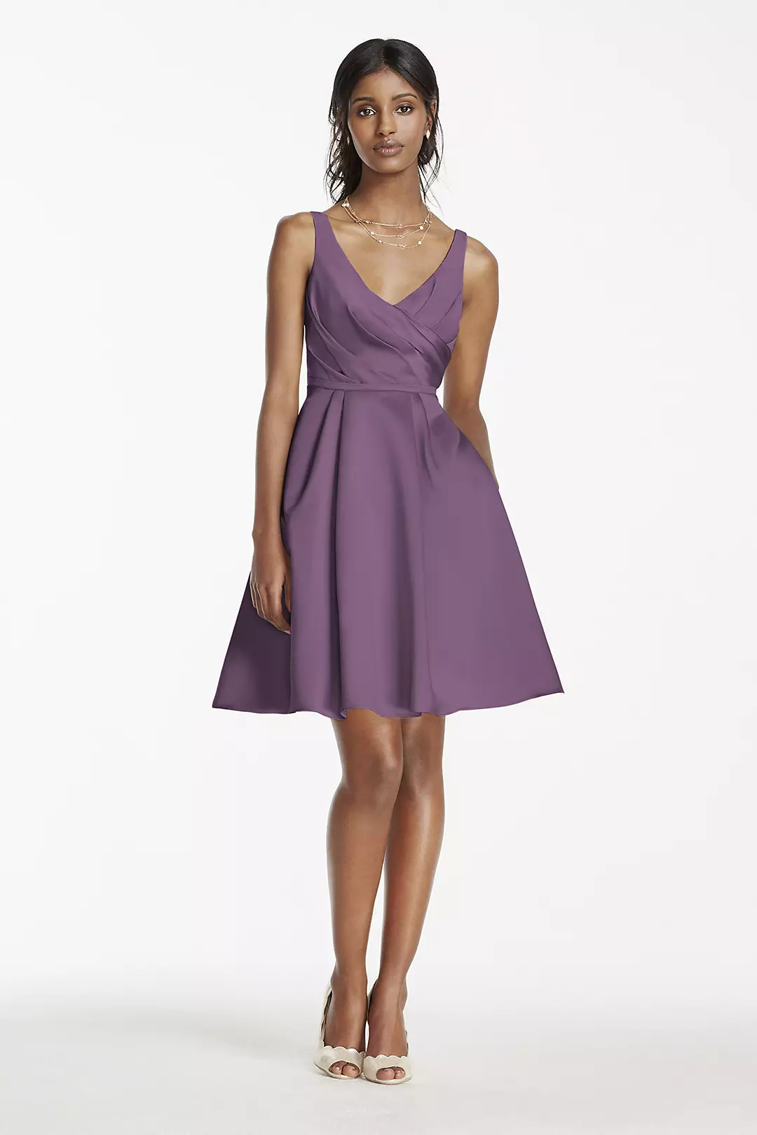 Short Satin Bridesmaid Dress with Tank Straps - Image 17