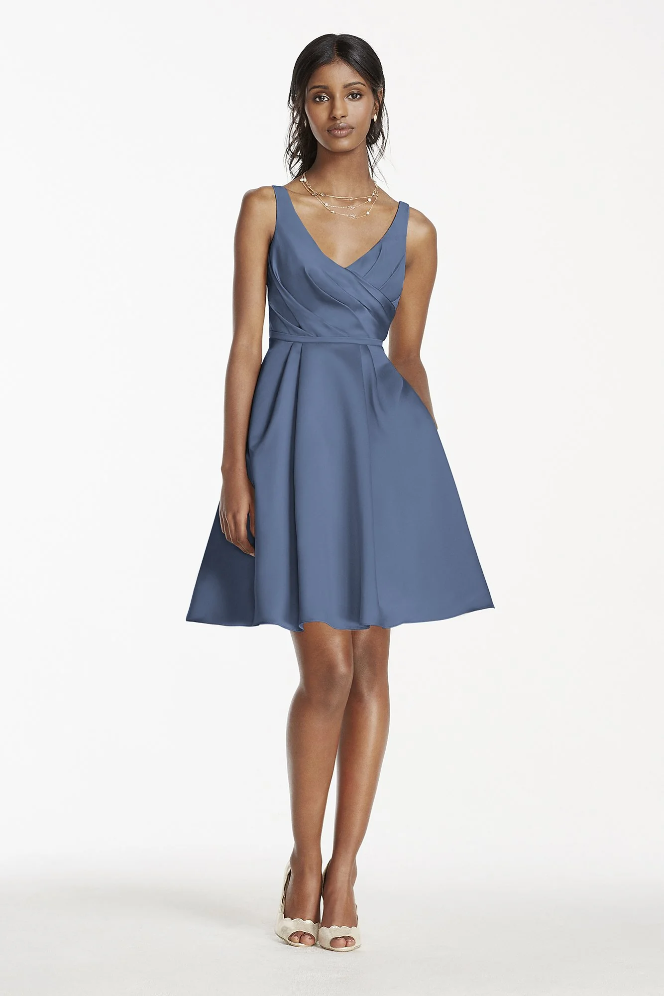 Short Satin Bridesmaid Dress with Tank Straps - Image 19