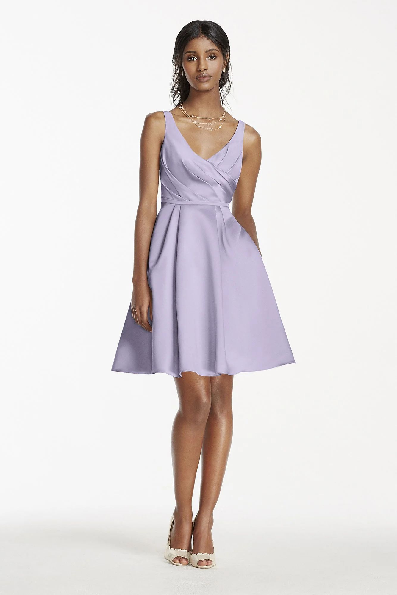 Short Satin Bridesmaid Dress with Tank Straps - Image 2