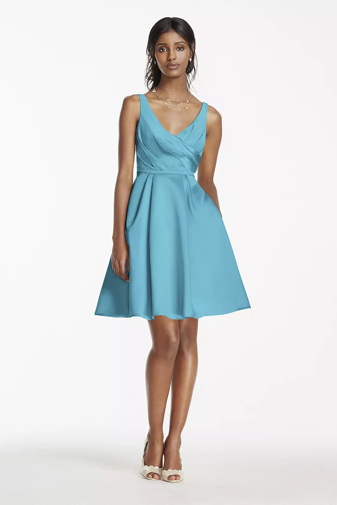 Short Satin Bridesmaid Dress with Tank Straps - Image 24