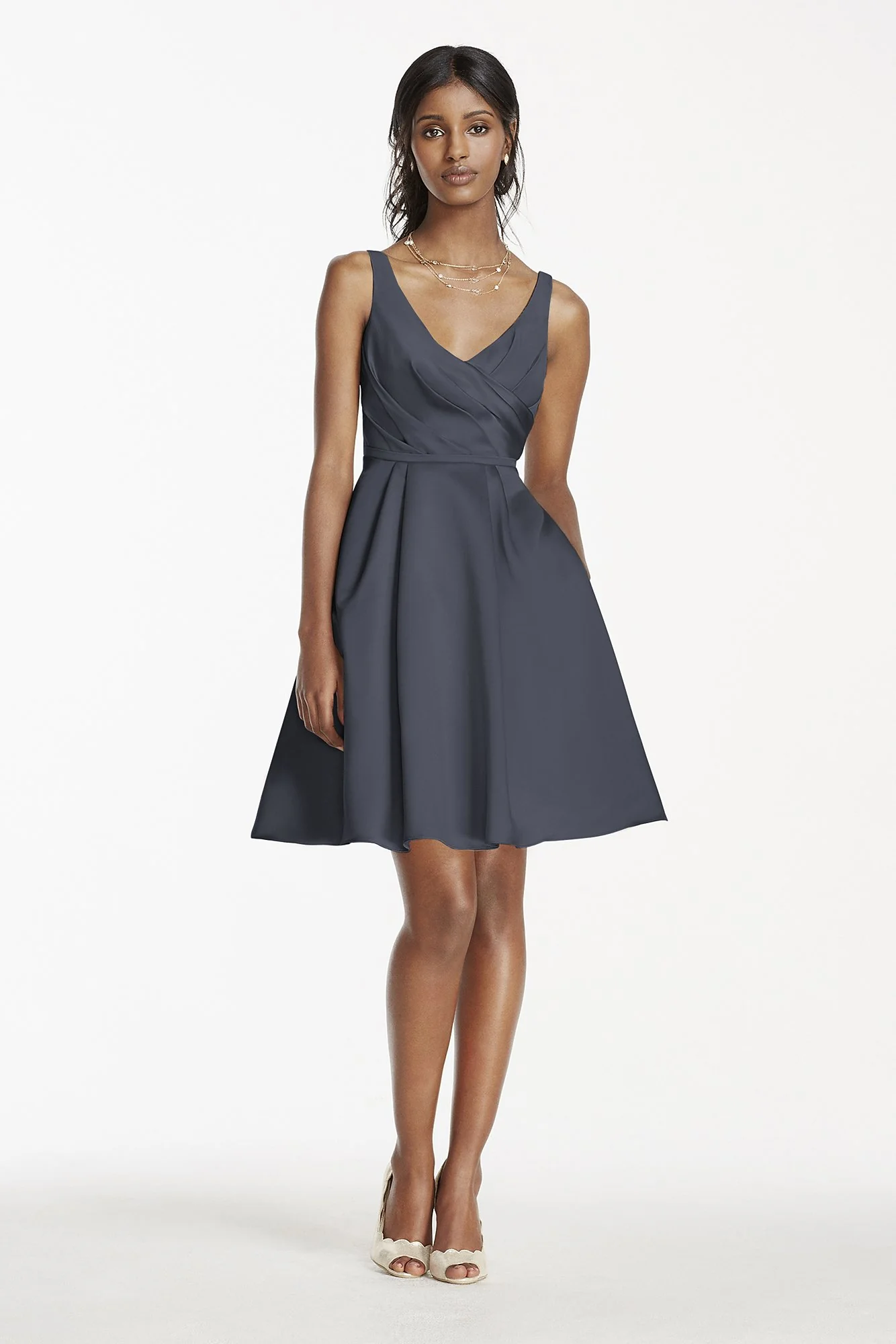 Short Satin Bridesmaid Dress with Tank Straps - Image 25