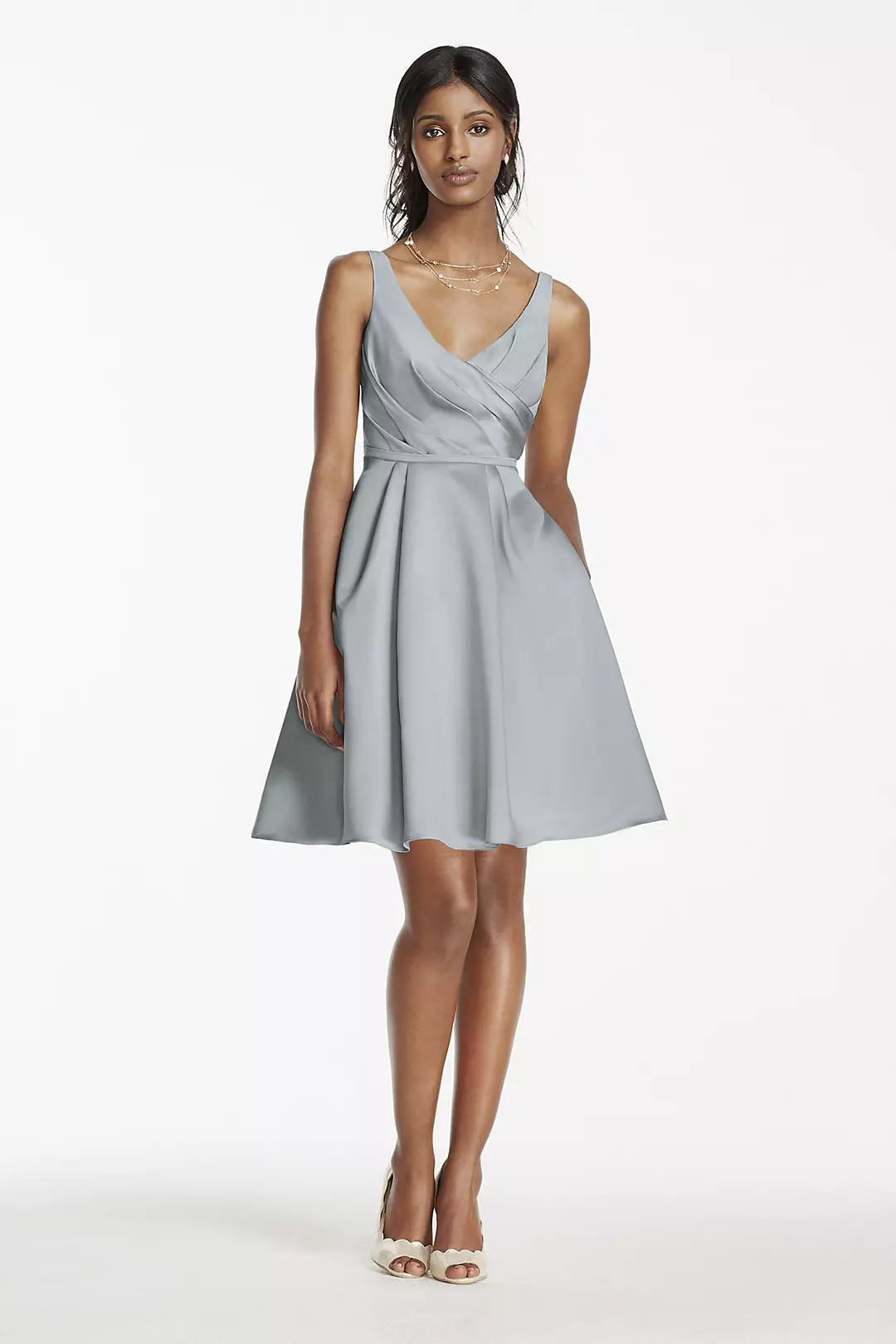 Short Satin Bridesmaid Dress with Tank Straps - Image 26