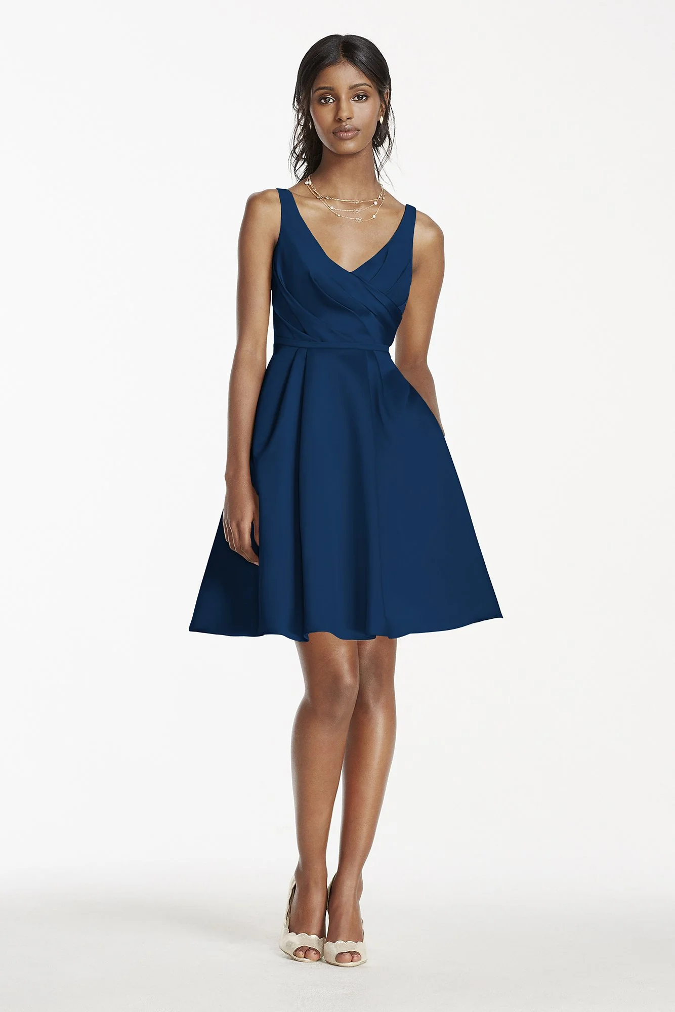 Short Satin Bridesmaid Dress with Tank Straps - Image 29