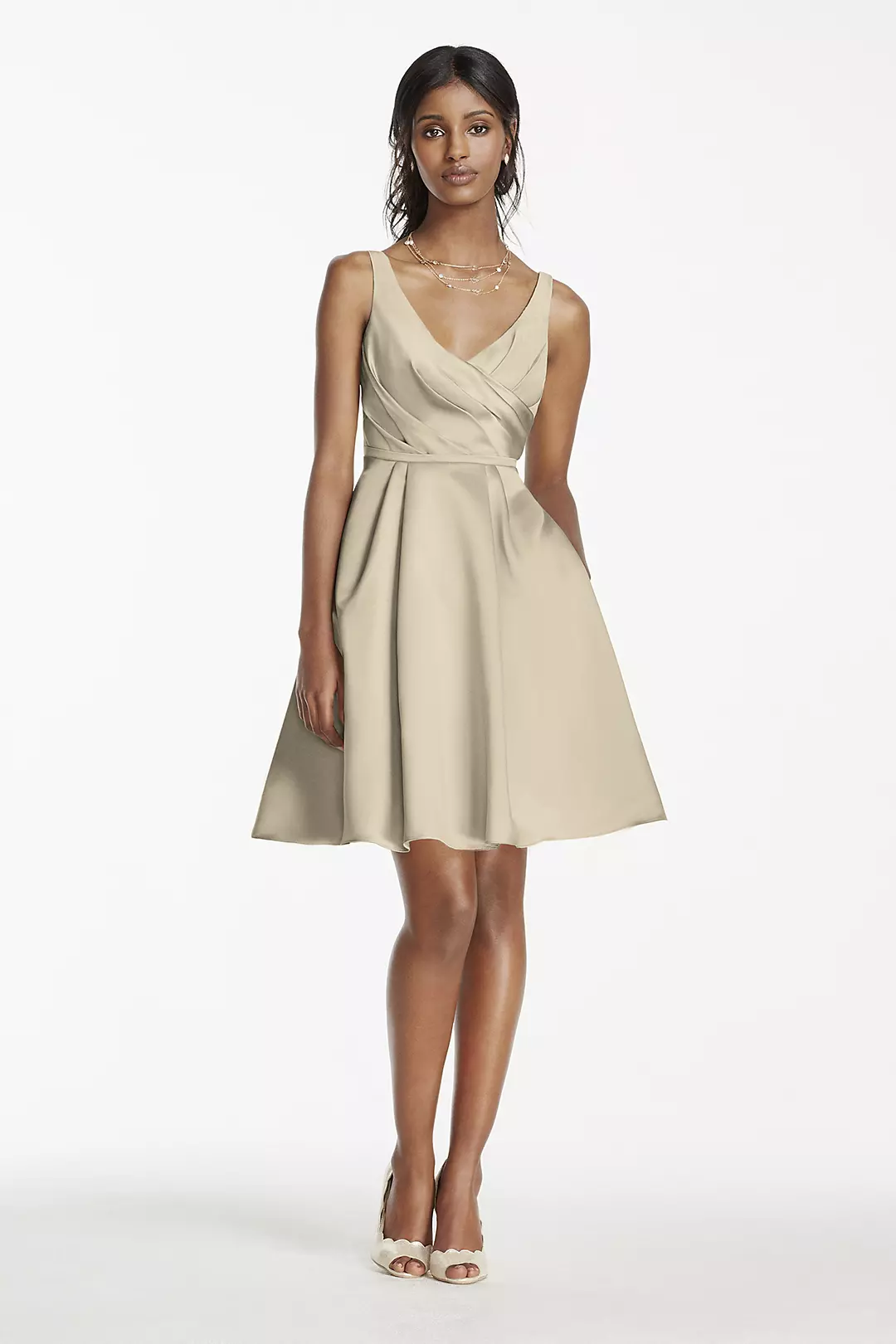 Short Satin Bridesmaid Dress with Tank Straps - Image 31