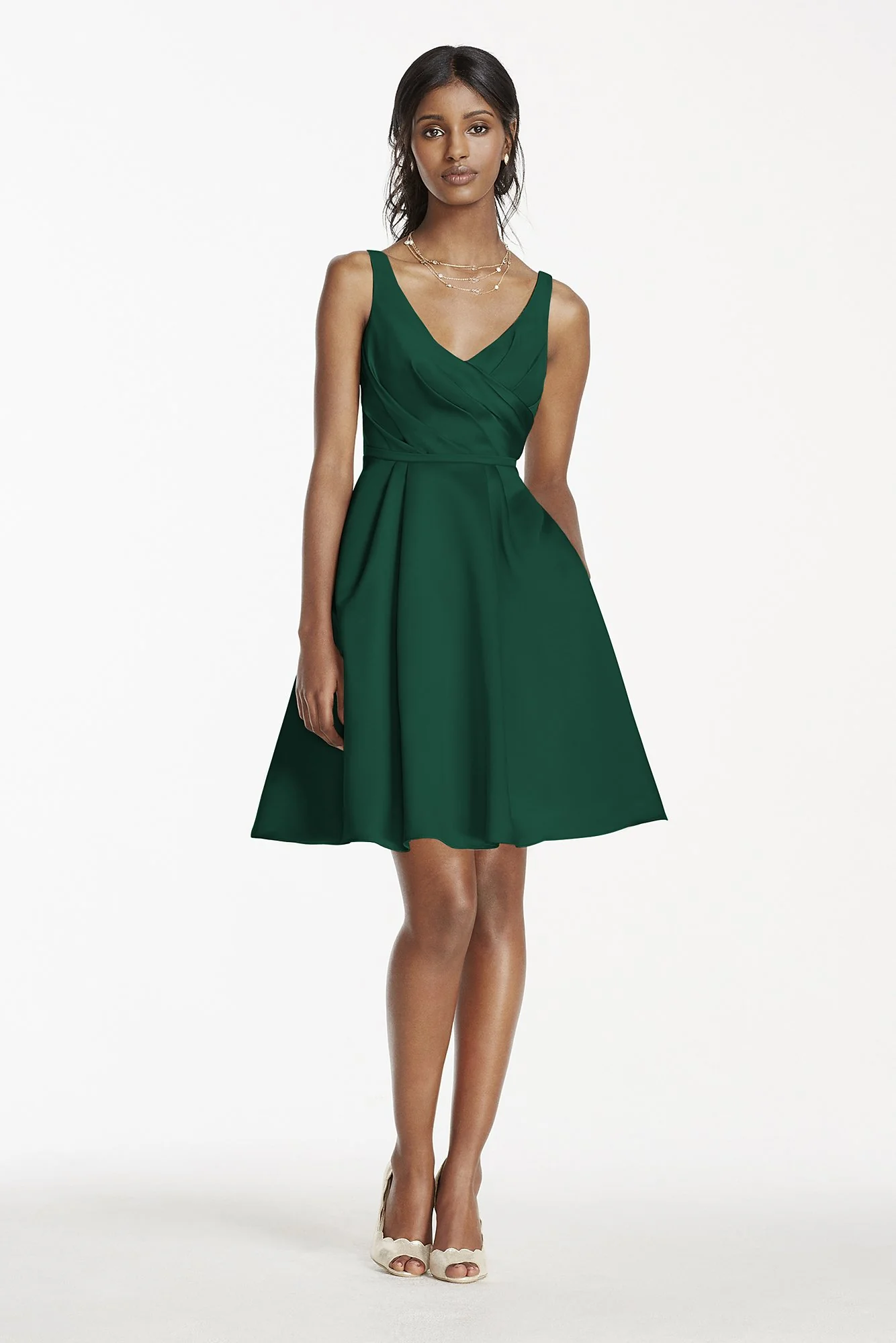 Short Satin Bridesmaid Dress with Tank Straps - Image 33