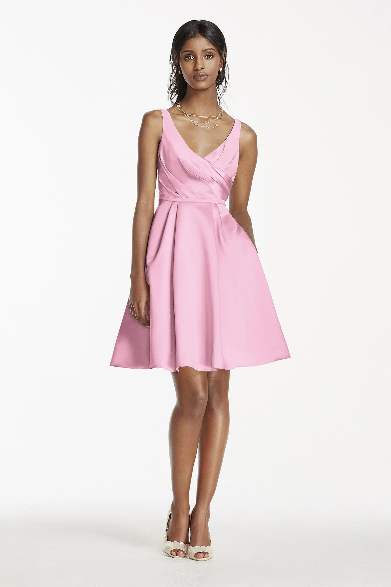 Short Satin Bridesmaid Dress with Tank Straps - Image 37