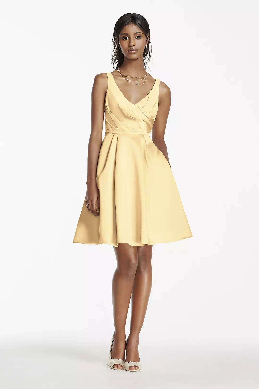 Short Satin Bridesmaid Dress with Tank Straps - Image 38