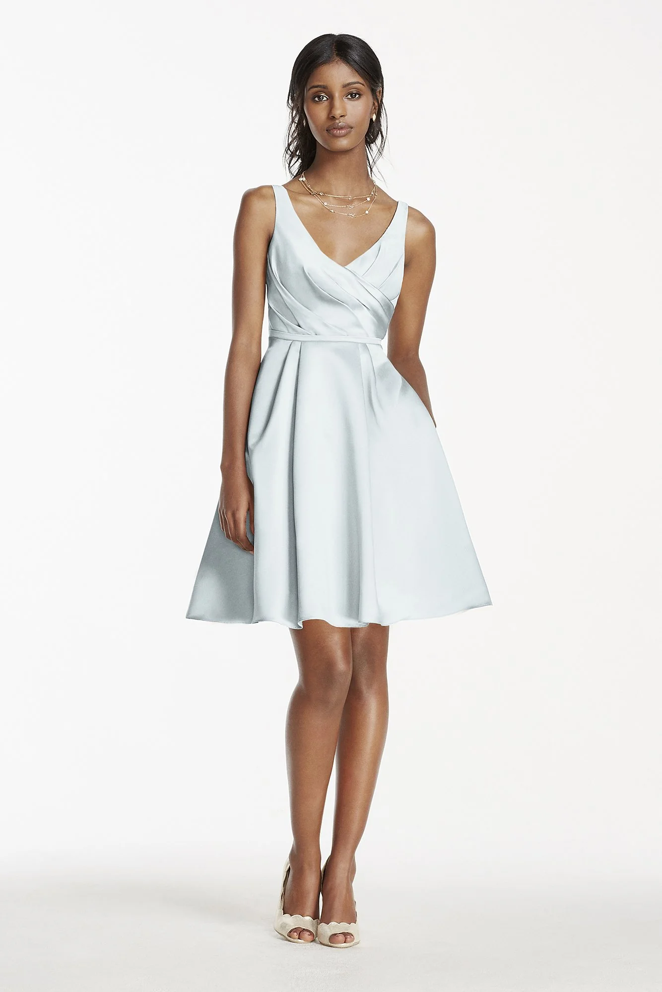 Short Satin Bridesmaid Dress with Tank Straps - Image 40