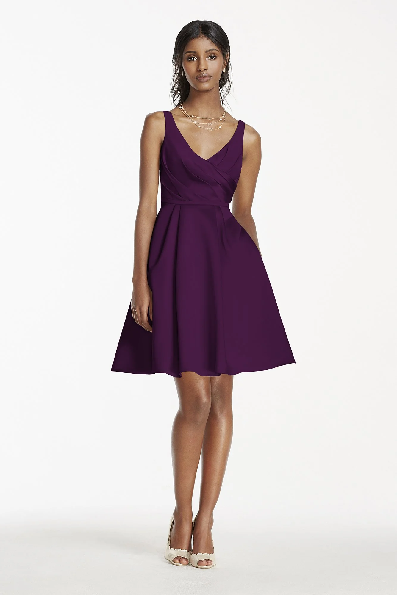 Short Satin Bridesmaid Dress with Tank Straps - Image 43