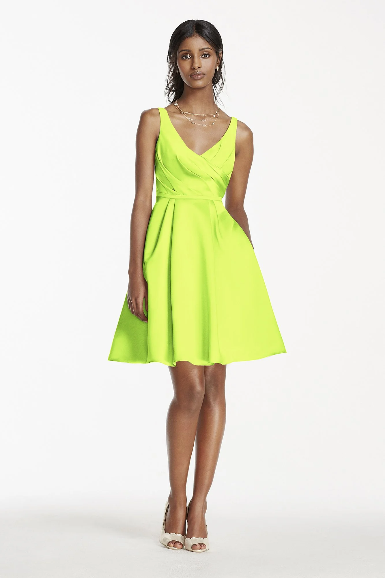Short Satin Bridesmaid Dress with Tank Straps - Image 44
