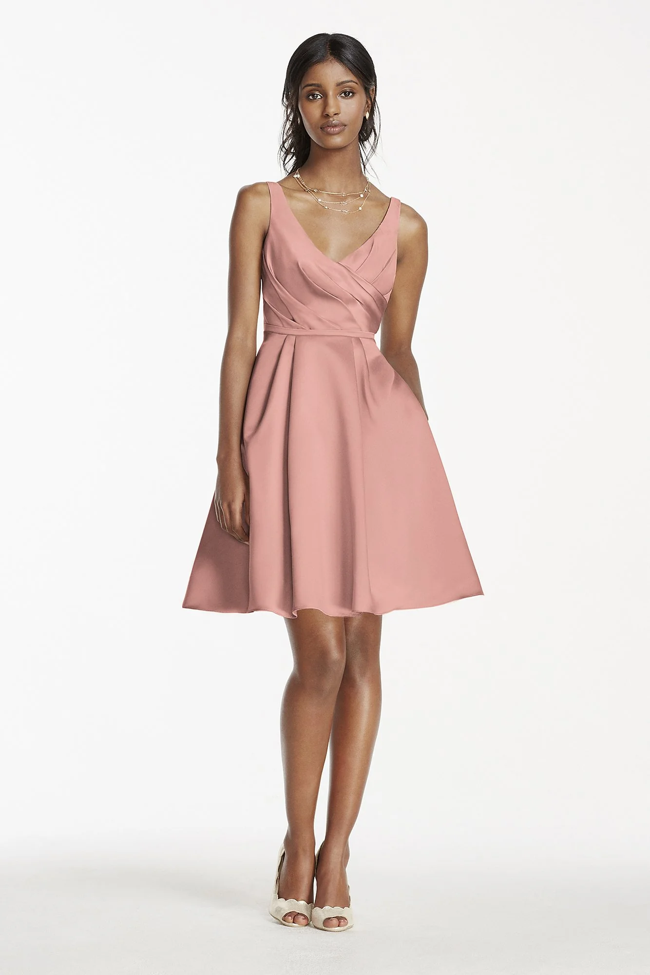 Short Satin Bridesmaid Dress with Tank Straps - Image 45