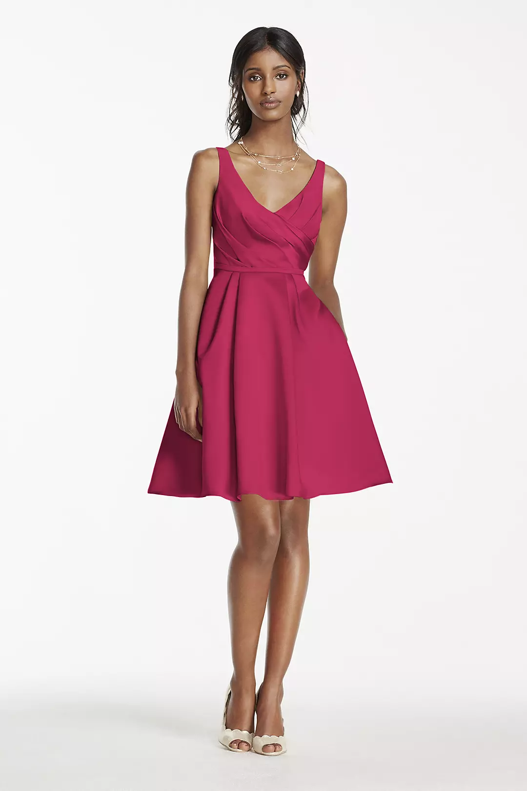 Short Satin Bridesmaid Dress with Tank Straps - Image 47